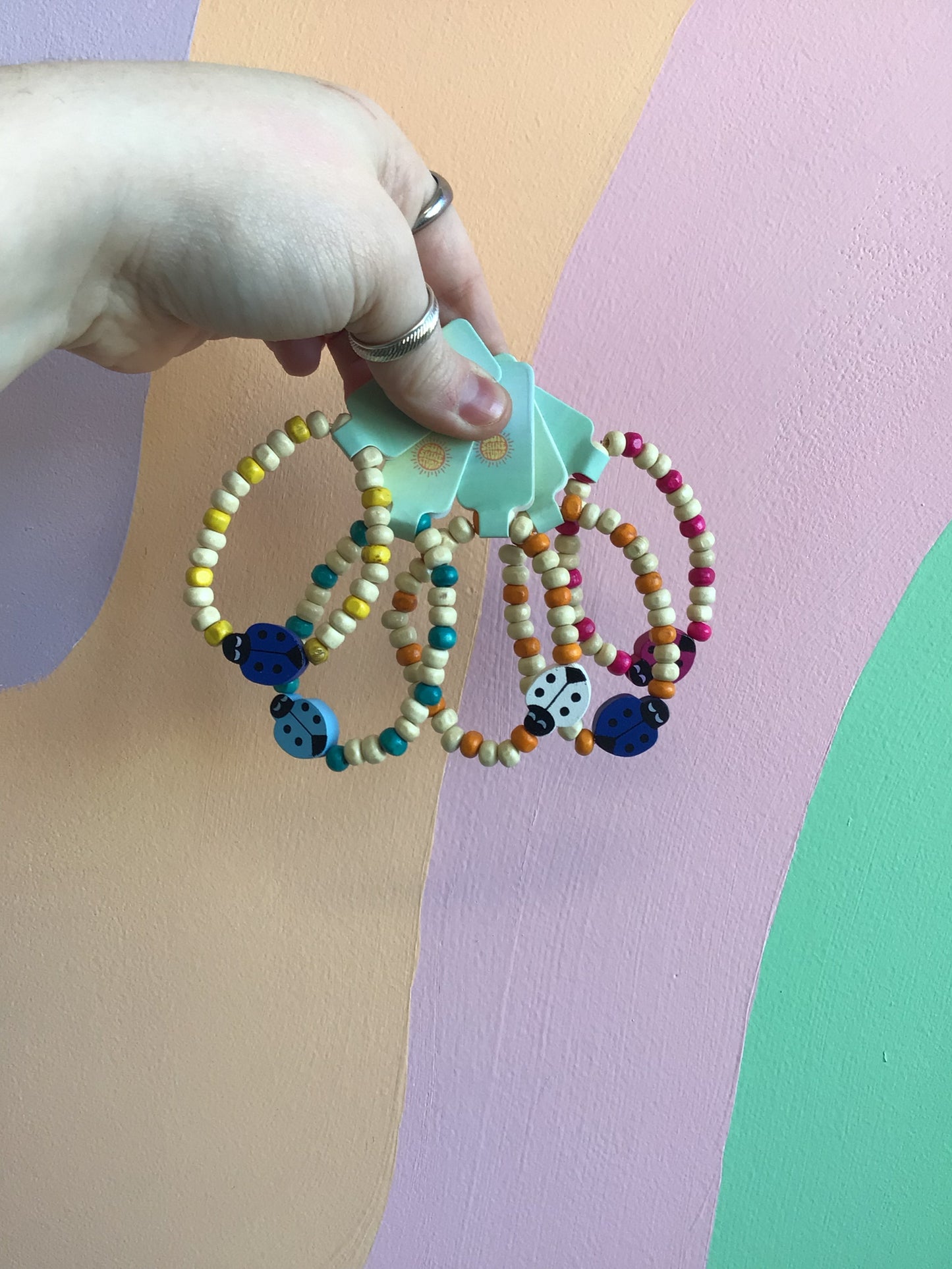 Wooden Ladybug Beaded Bracelet