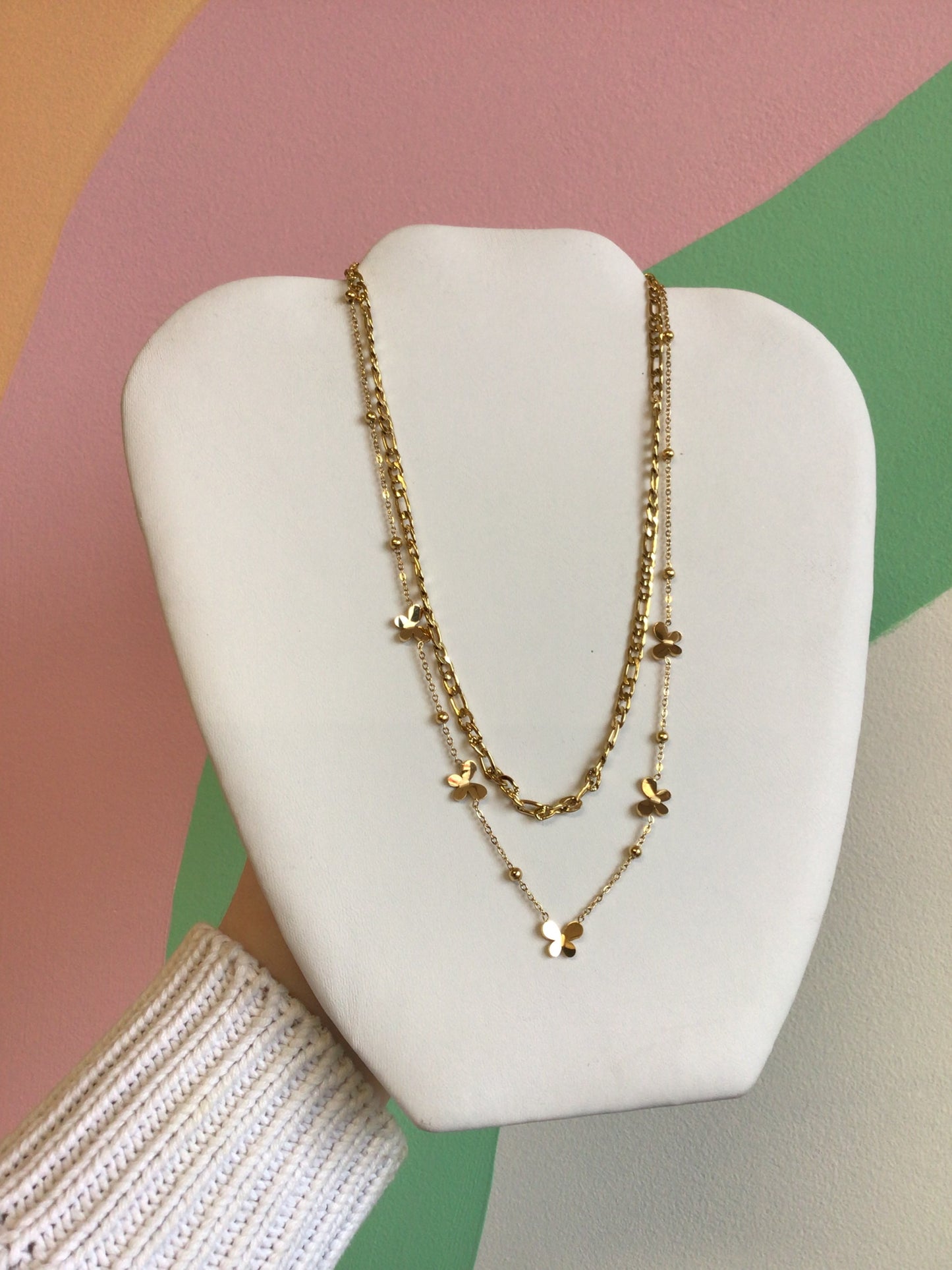 Layered Titanium Figaro Chain Necklaces