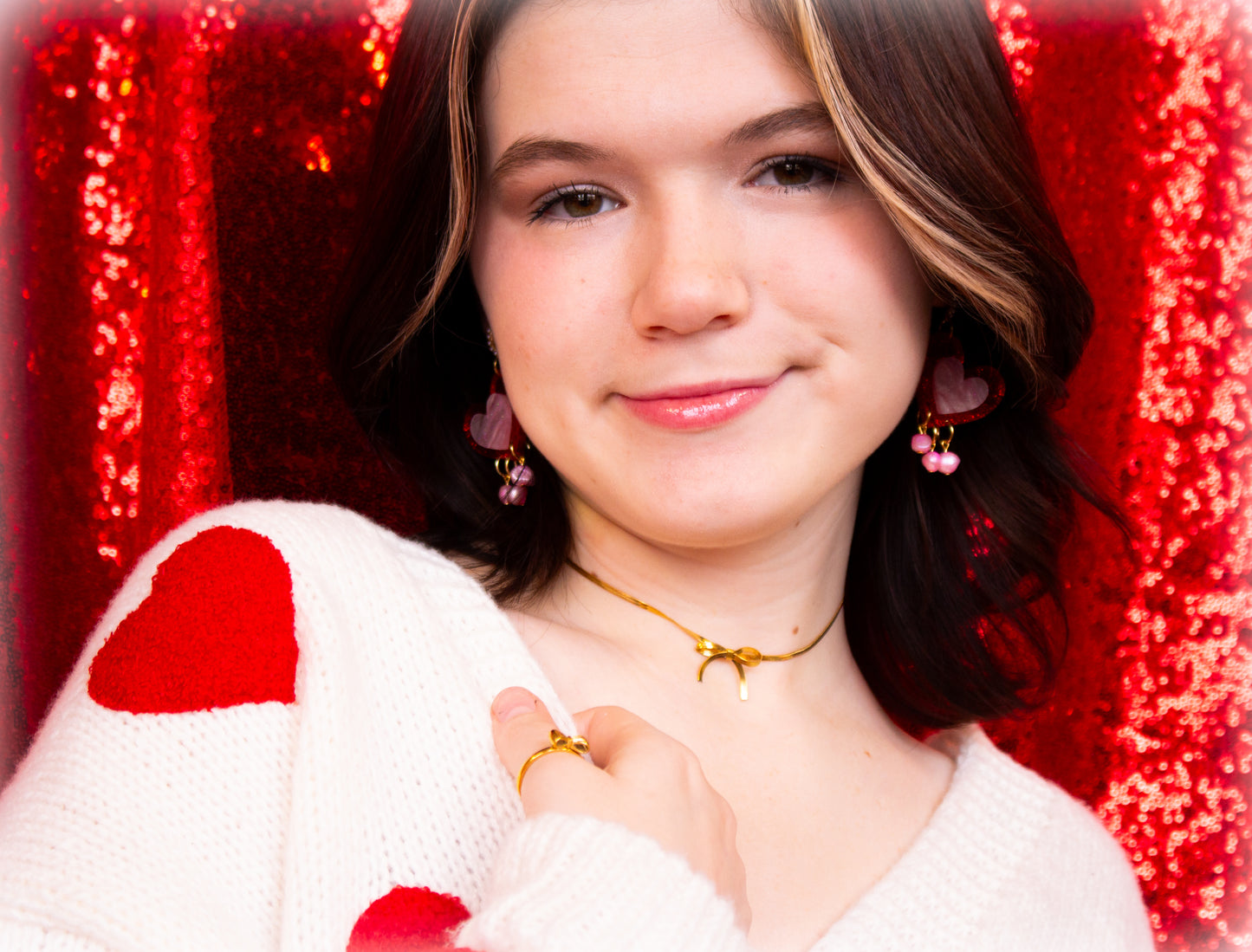 Yours Truly-Heart Pearl Dangle Earrings