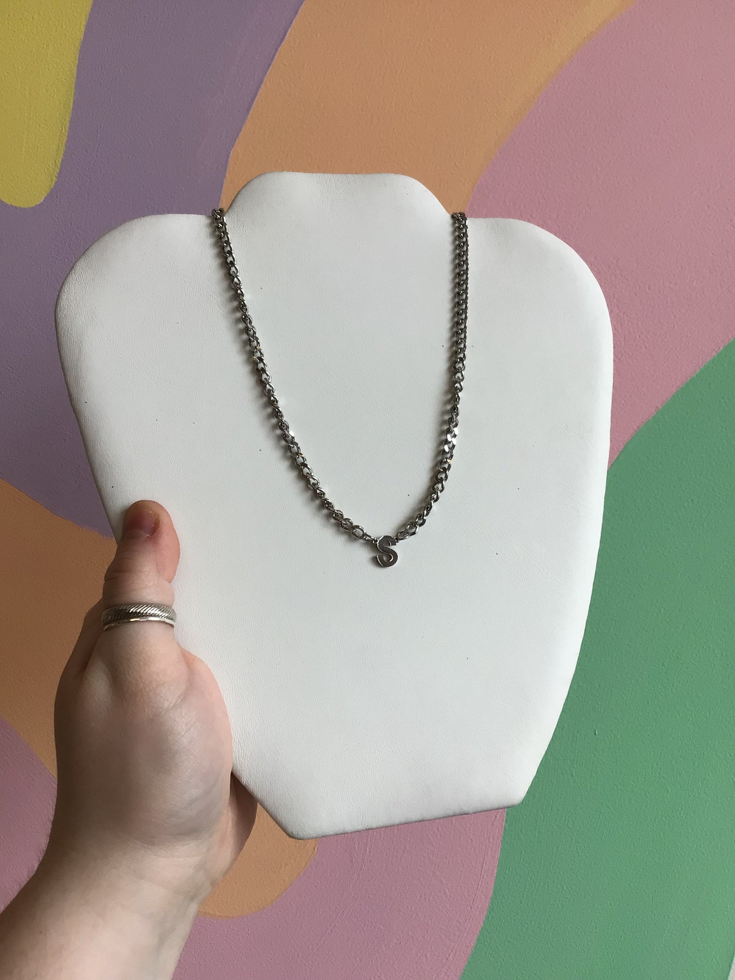 Silver Chain Titanium Initial Necklace