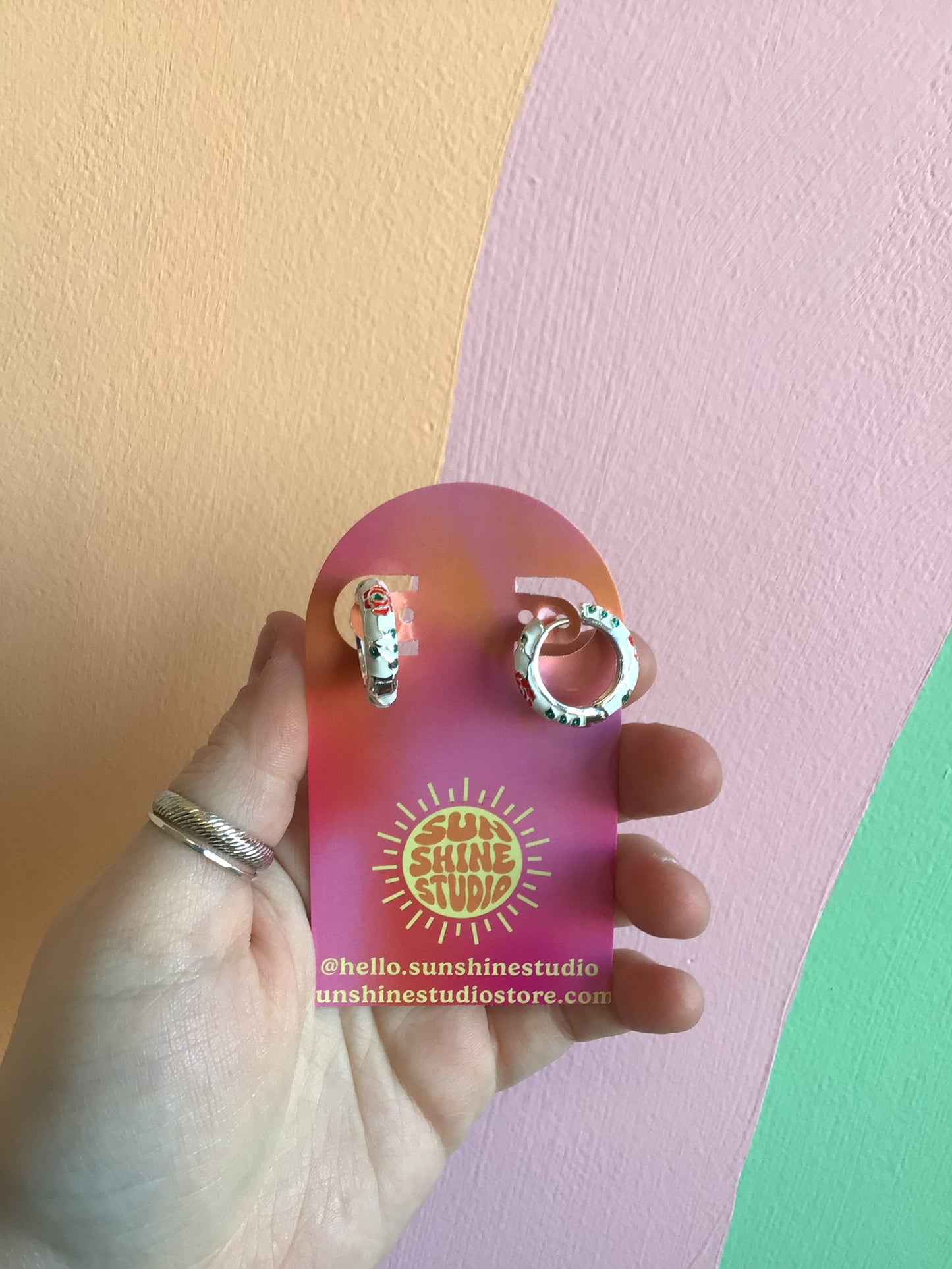 White Enameled Flower Hoops