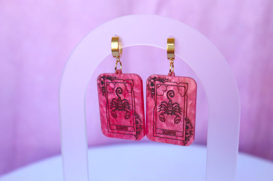 Pink Marble Zodiac Earrings