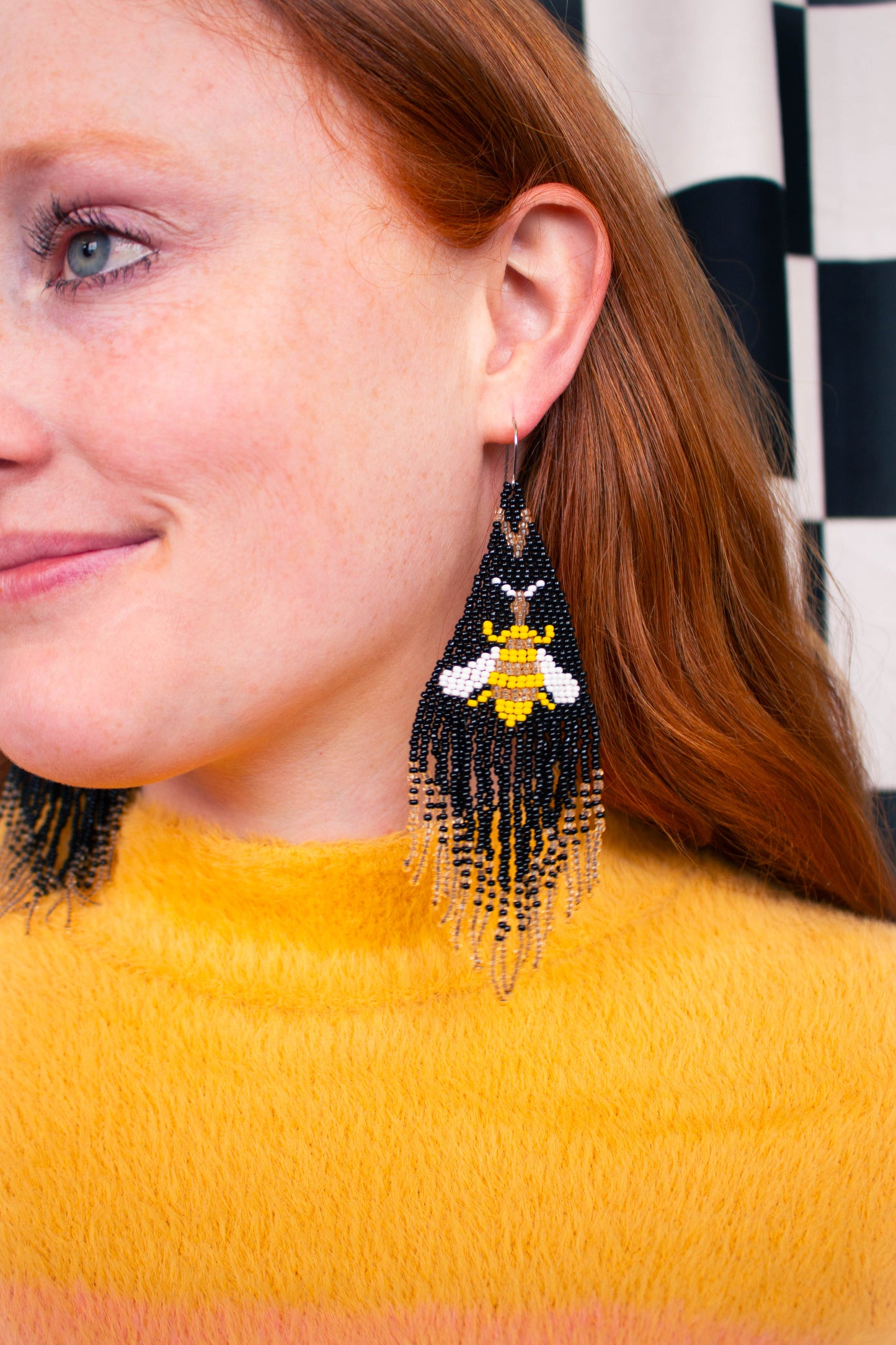 Beaded Bee Fringe Statement Earrings