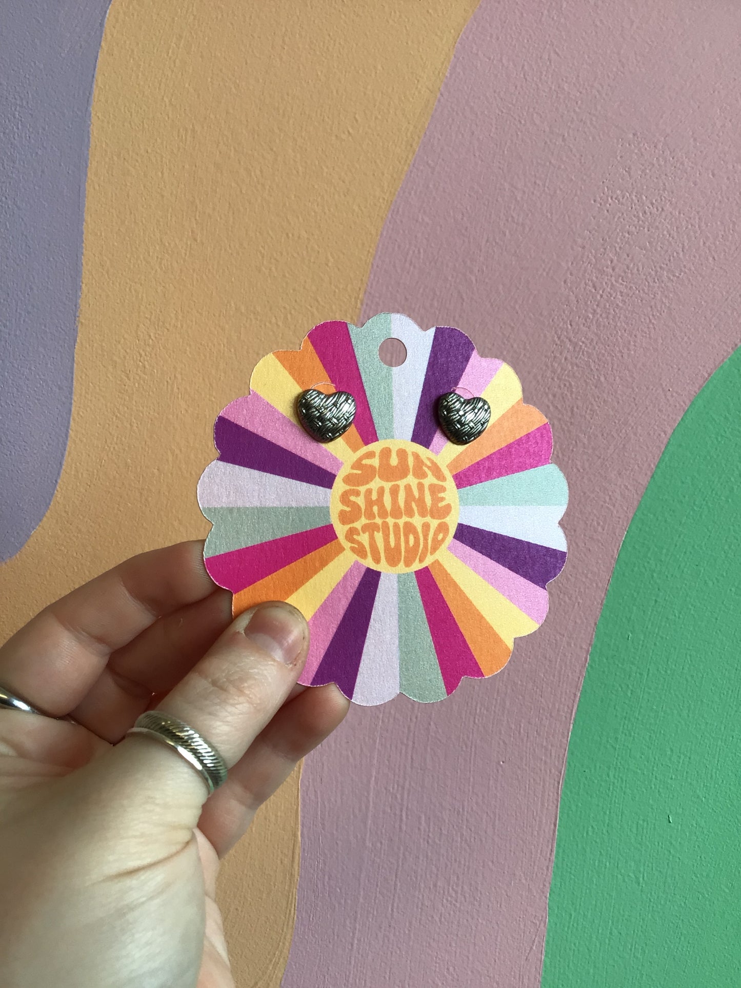 Basket Weave Titanium Heart Studs