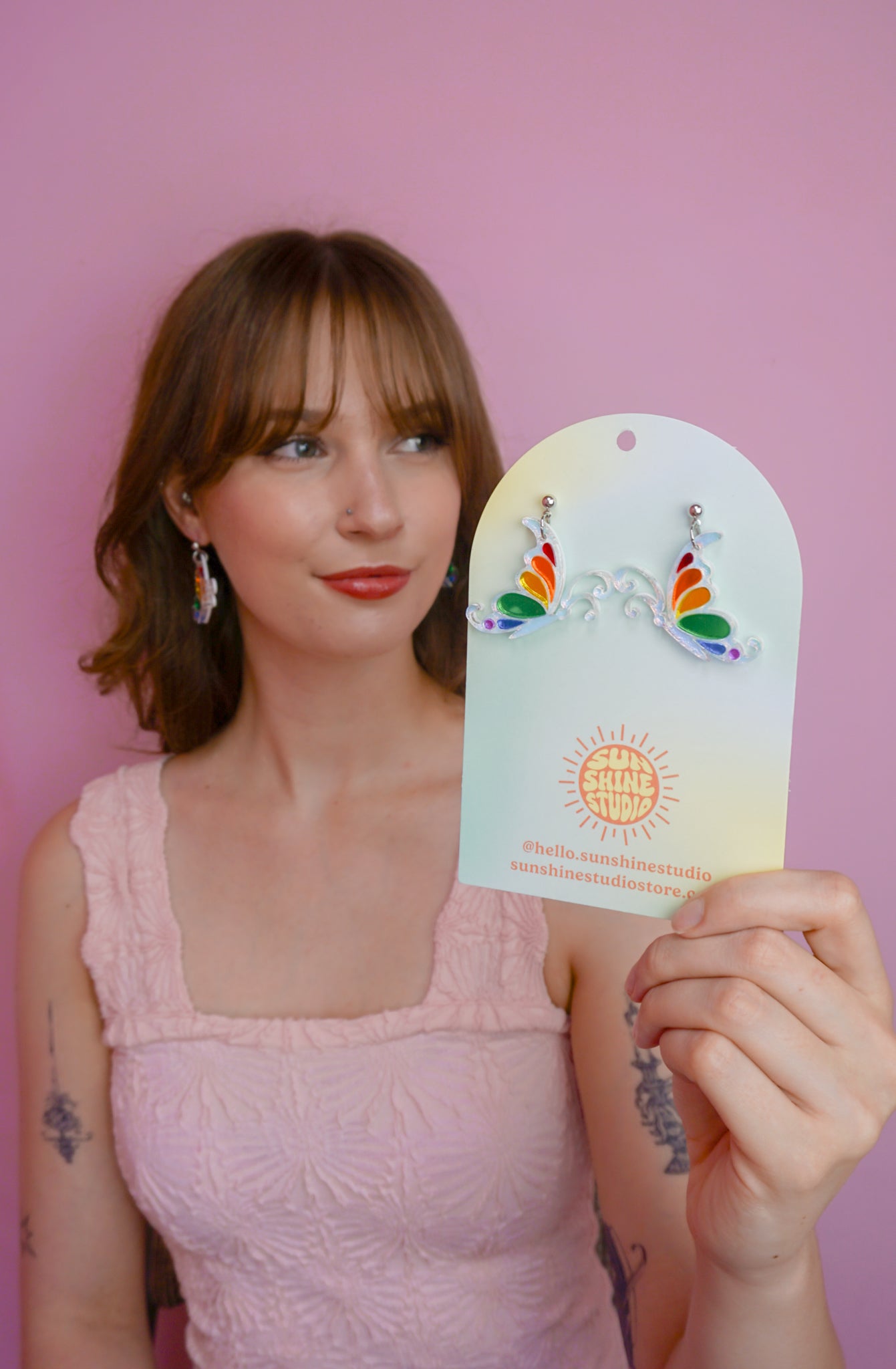 Soaring Butterfly Rainbow Dangle Earring