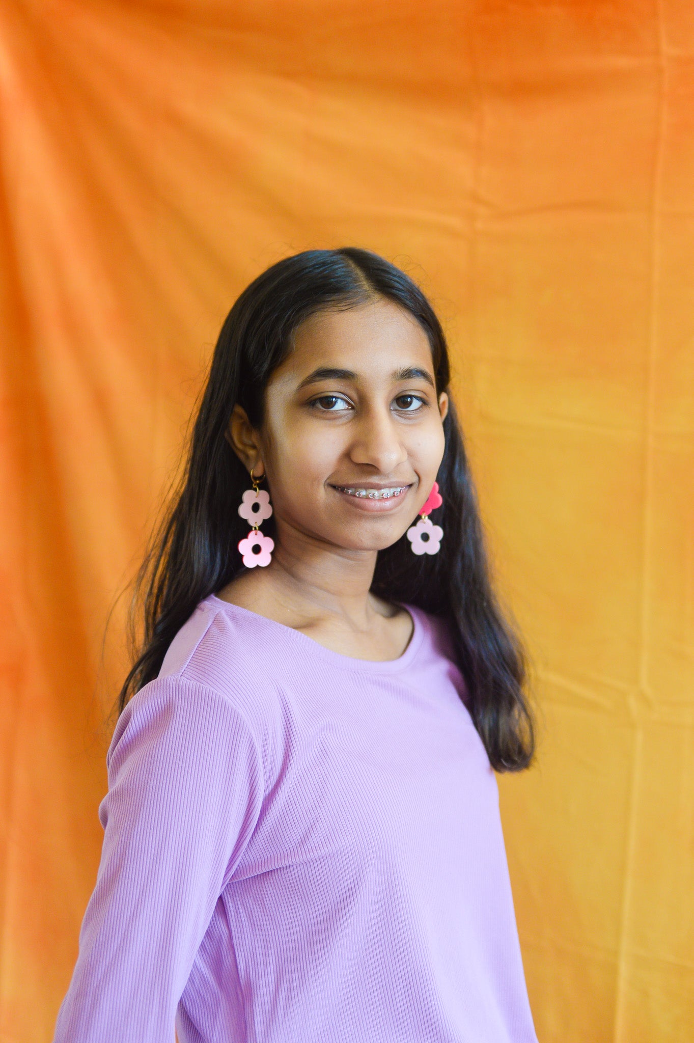 Pink/Orange Retro Flower Earrings