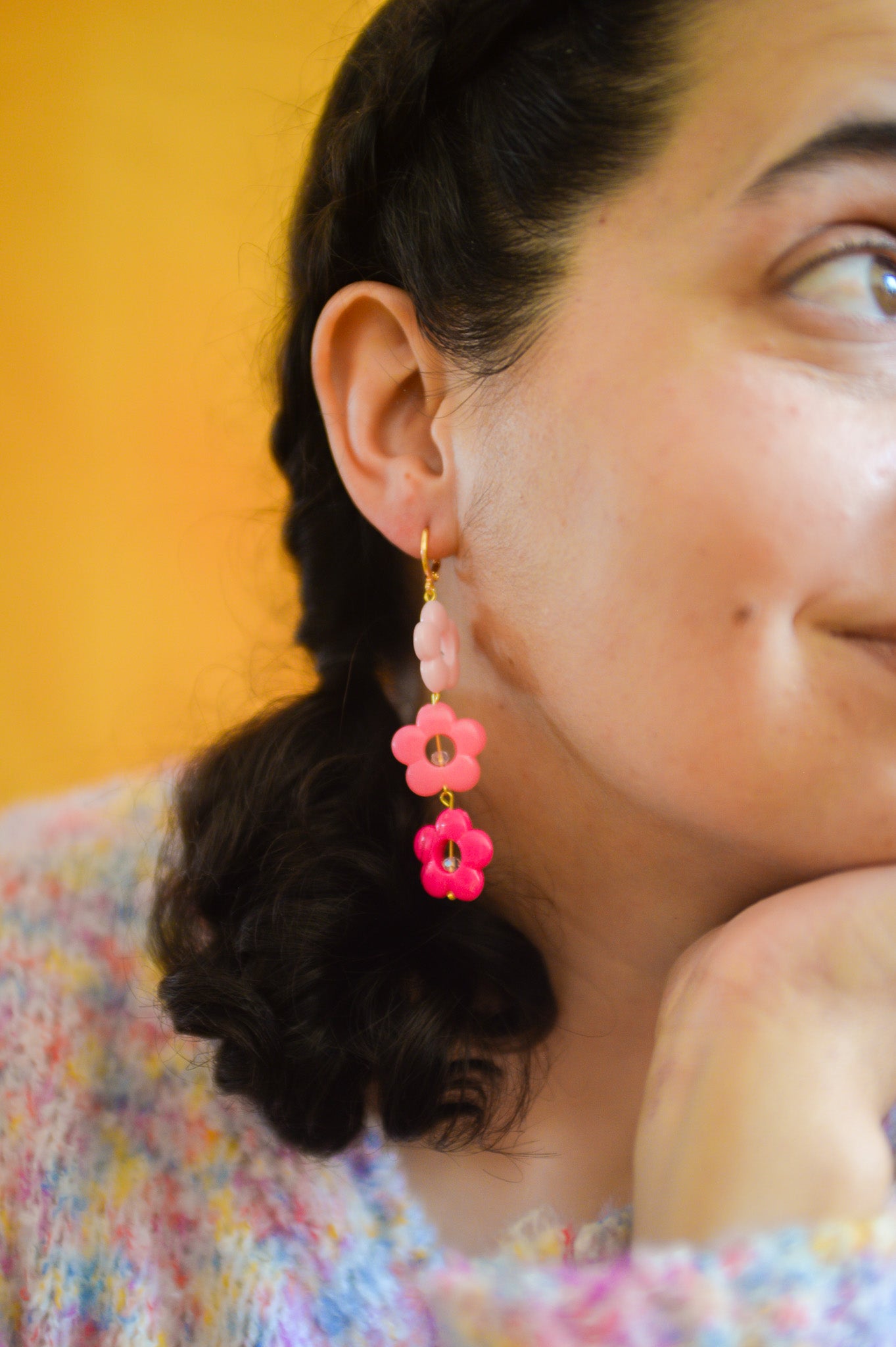 Raspberry Flower Dangle Earrings