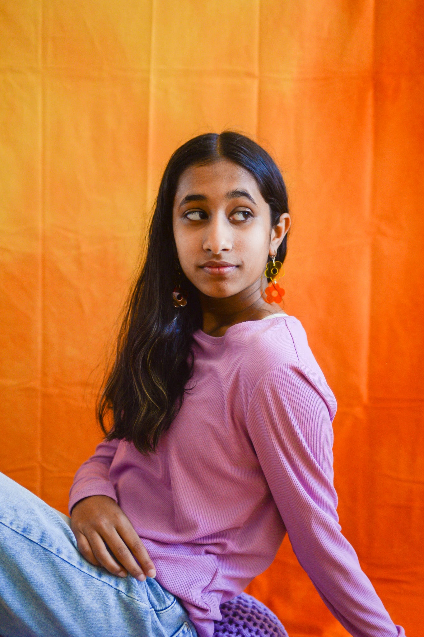 Pink/Orange Retro Flower Earrings