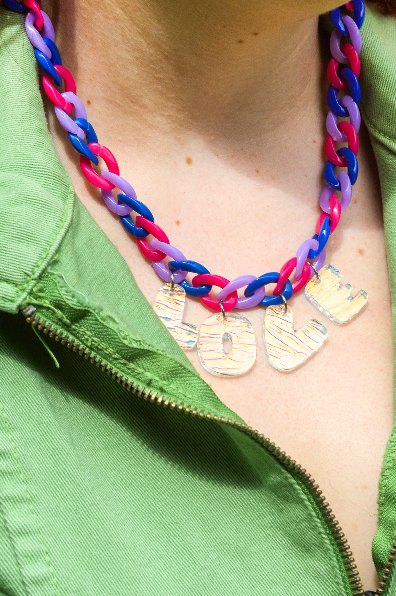 Blue/Pink/Purple "Love" Necklace