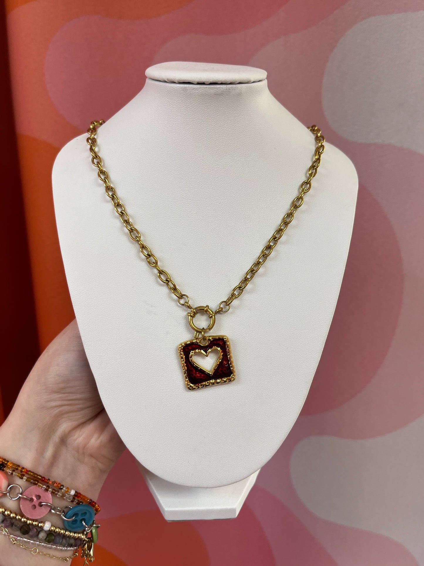 Peek A Boo Red Heart Titanium Necklace