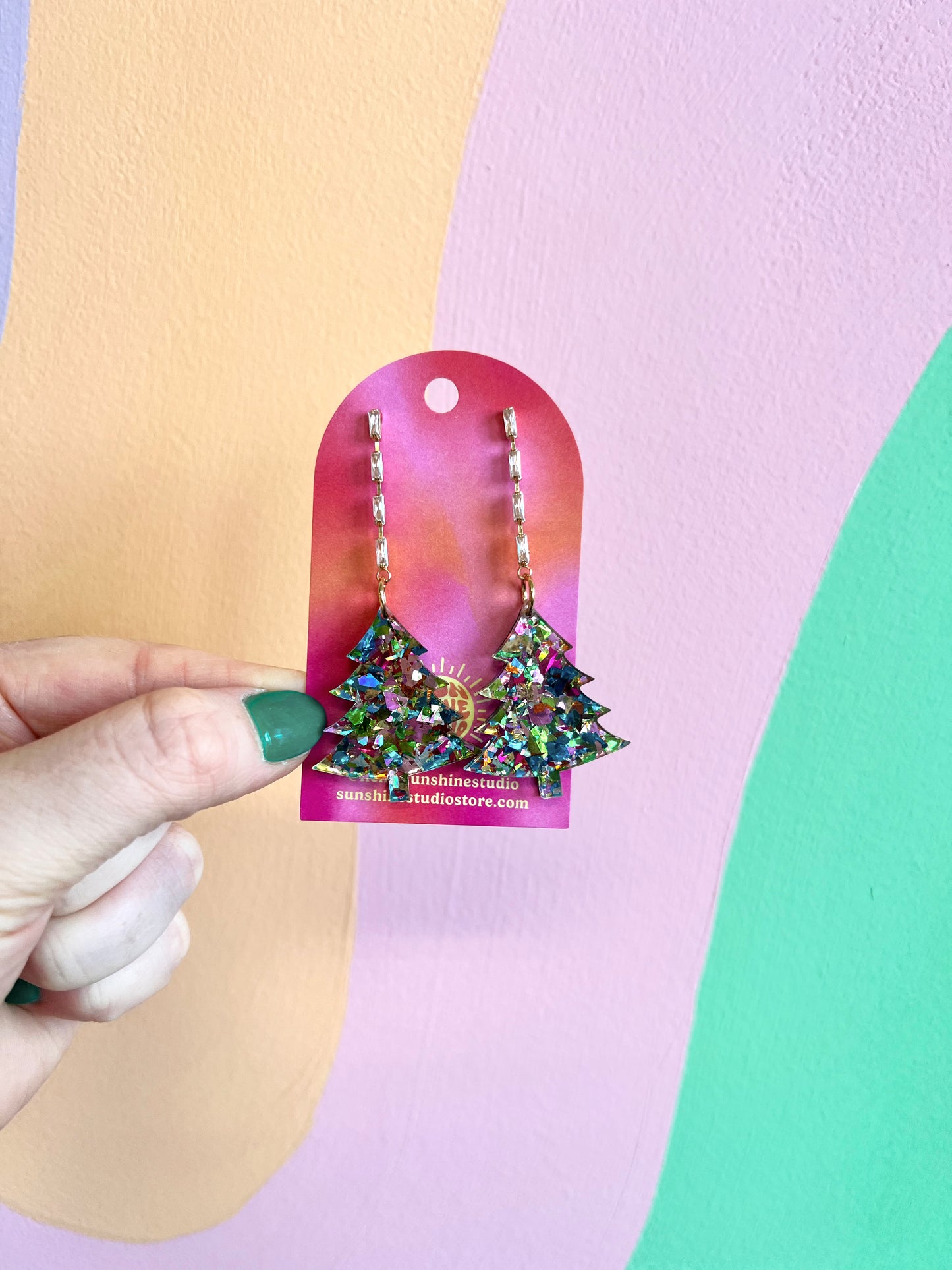 Shimmering Confetti Tree Earrings