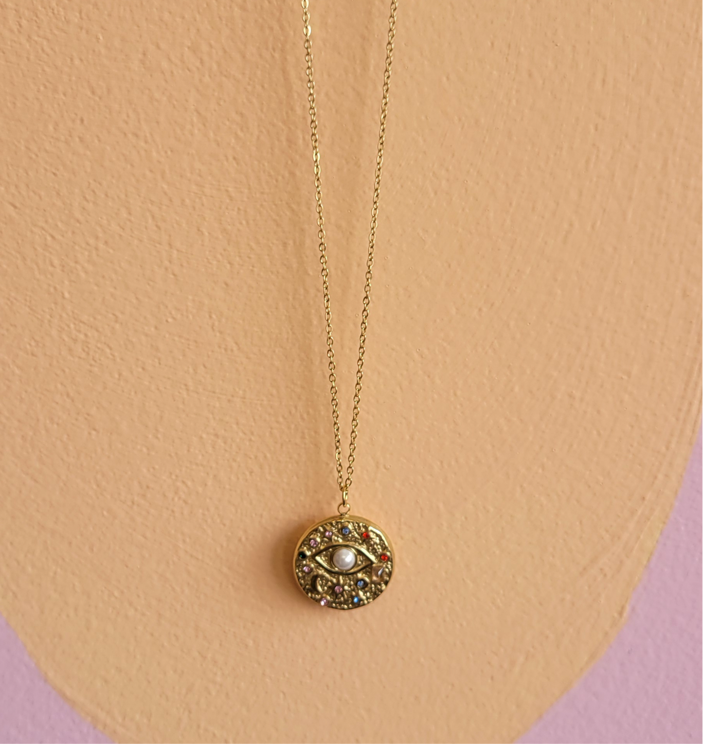 Bejeweled Seeing Eye Pendant Titanium Necklace