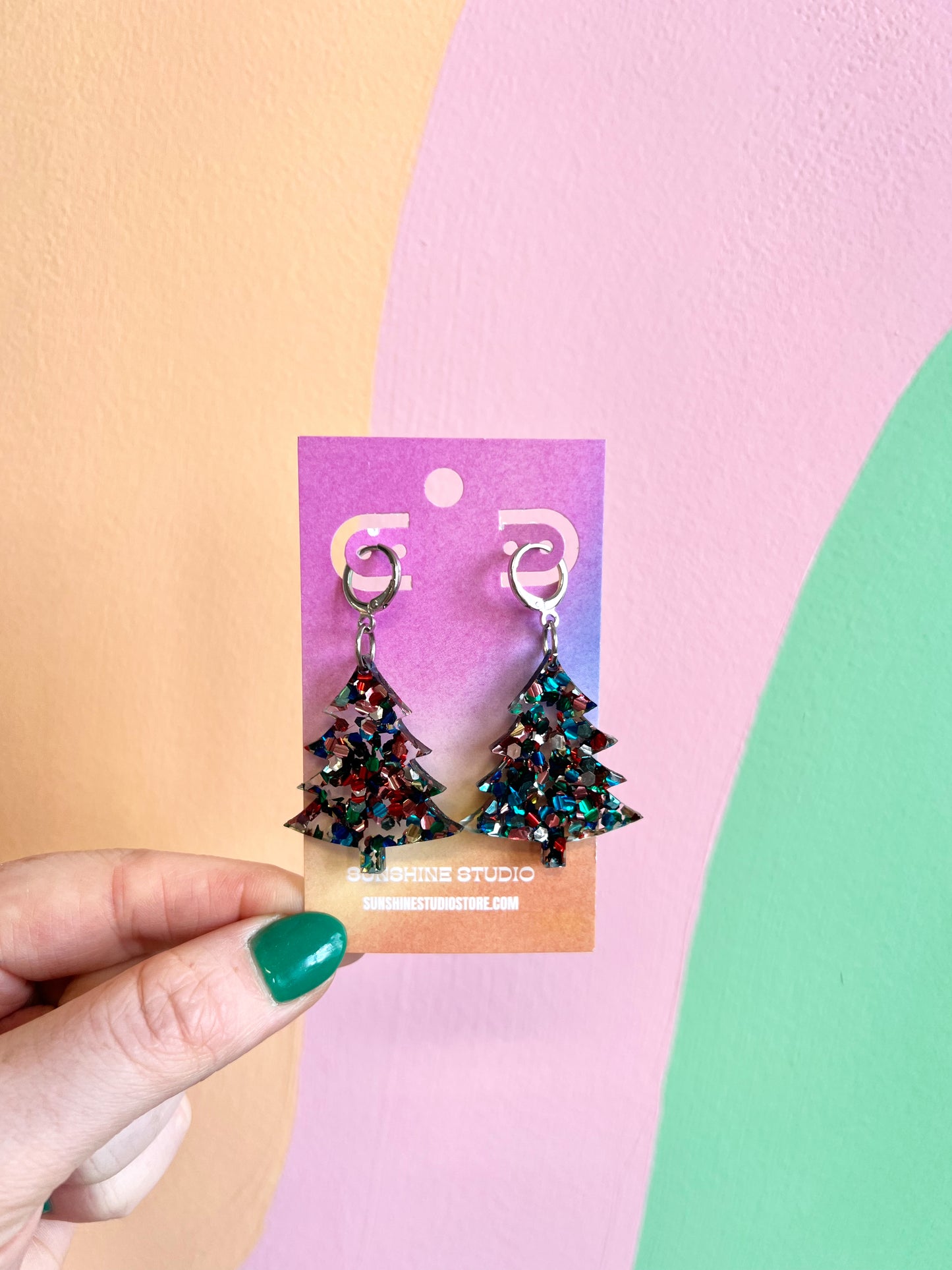 Shimmering Confetti Tree Earrings