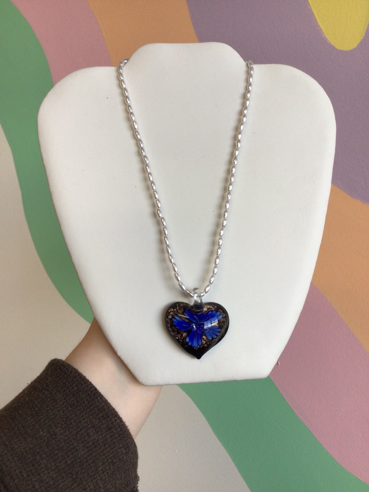 Glass Pendant and Pearl Necklace