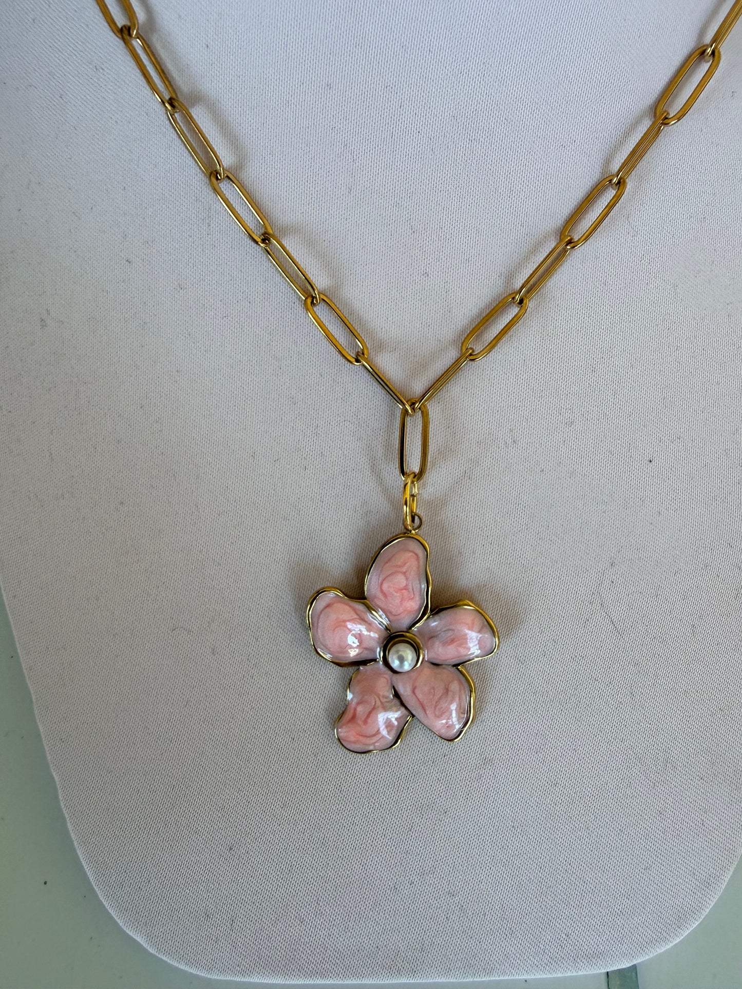 Pearl Centered Flower Charm Necklace