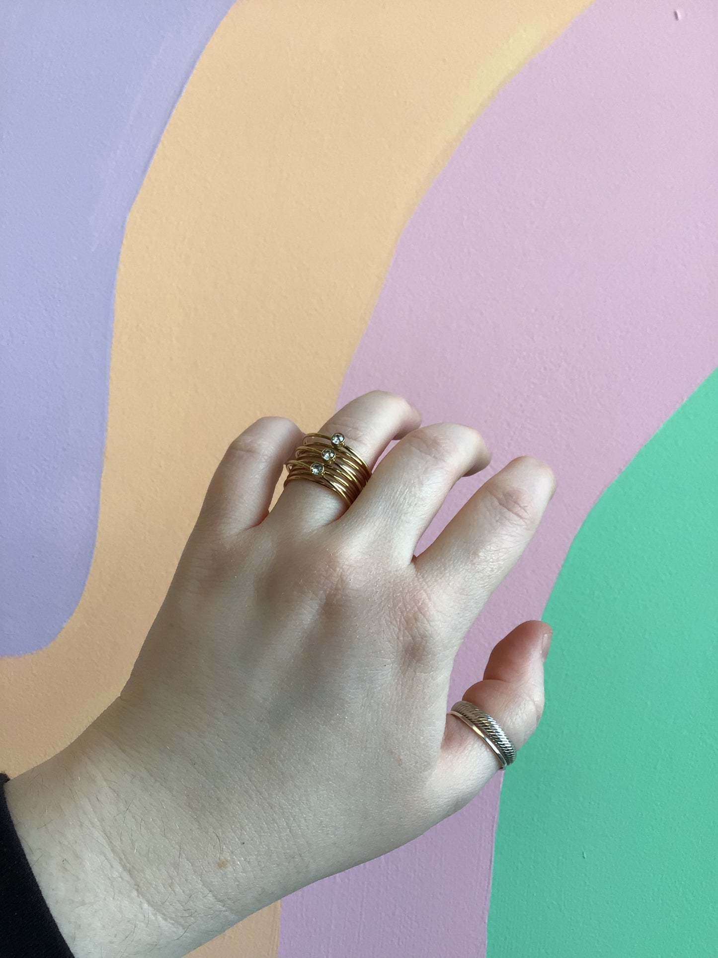 Springy Titanium Gem Statement Ring