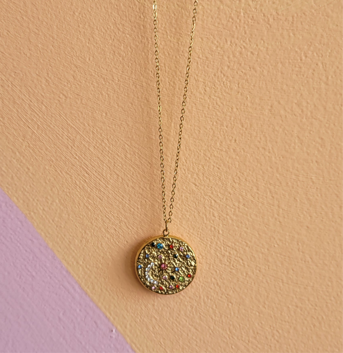 Bejeweled Lunar Disk Titanium Necklace