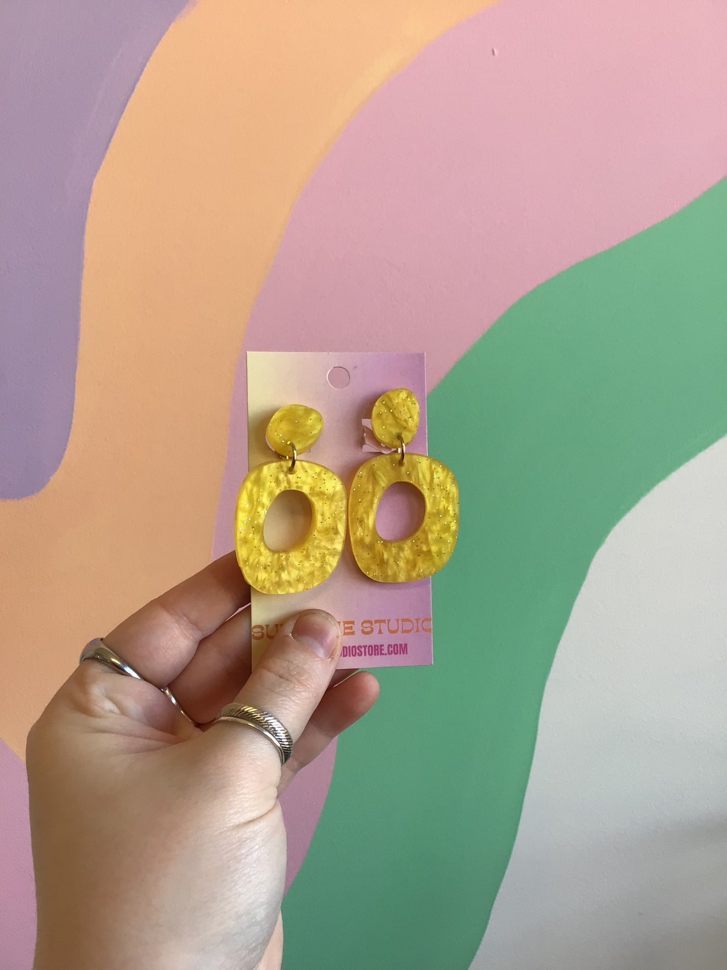 Yellow Sparkle Clip-On Earrings