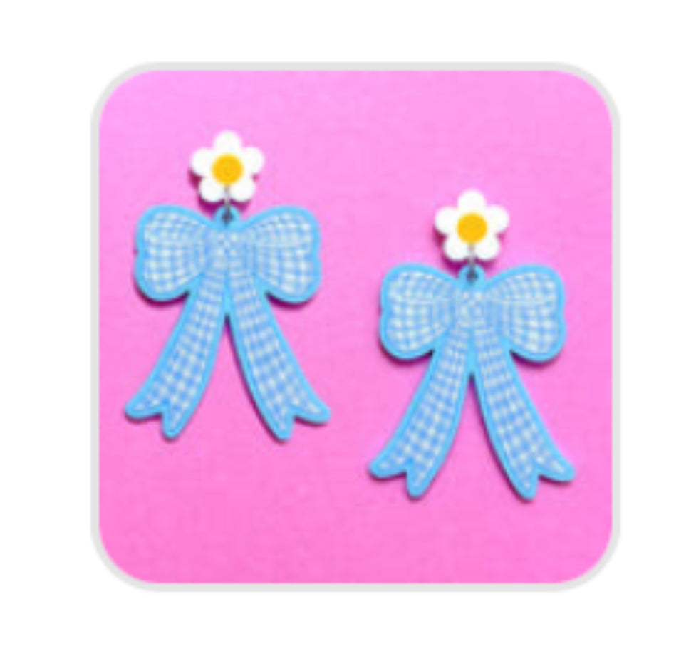 Blue Bow Acrylic Earrings