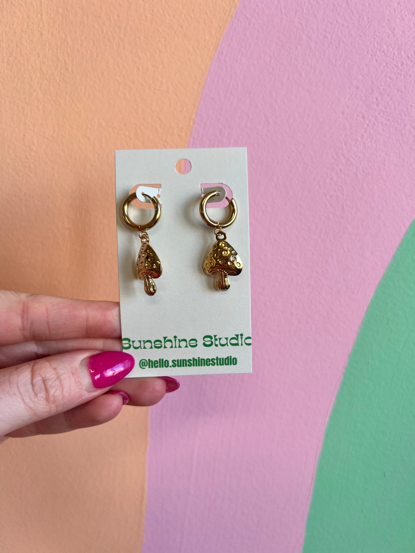 Mushroom Charm Hoop Earrings