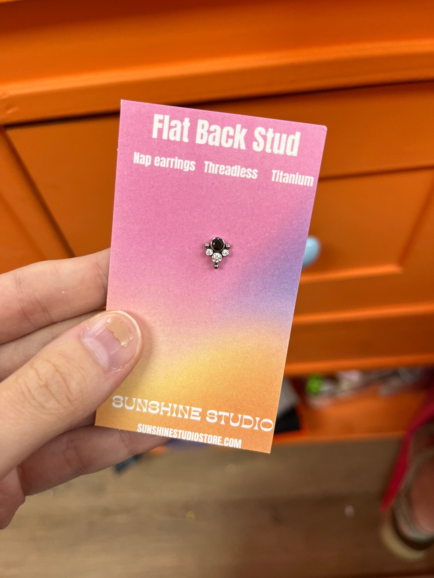 Black & Sparkle Flat Back Stud