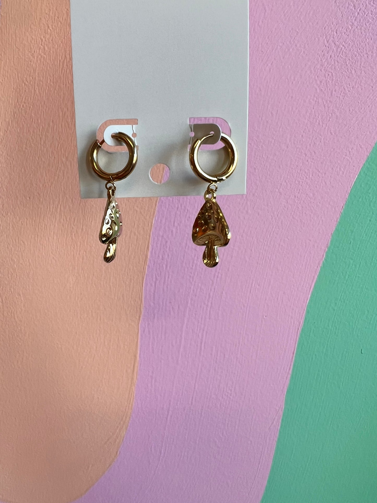 Mushroom Charm Hoop Earrings
