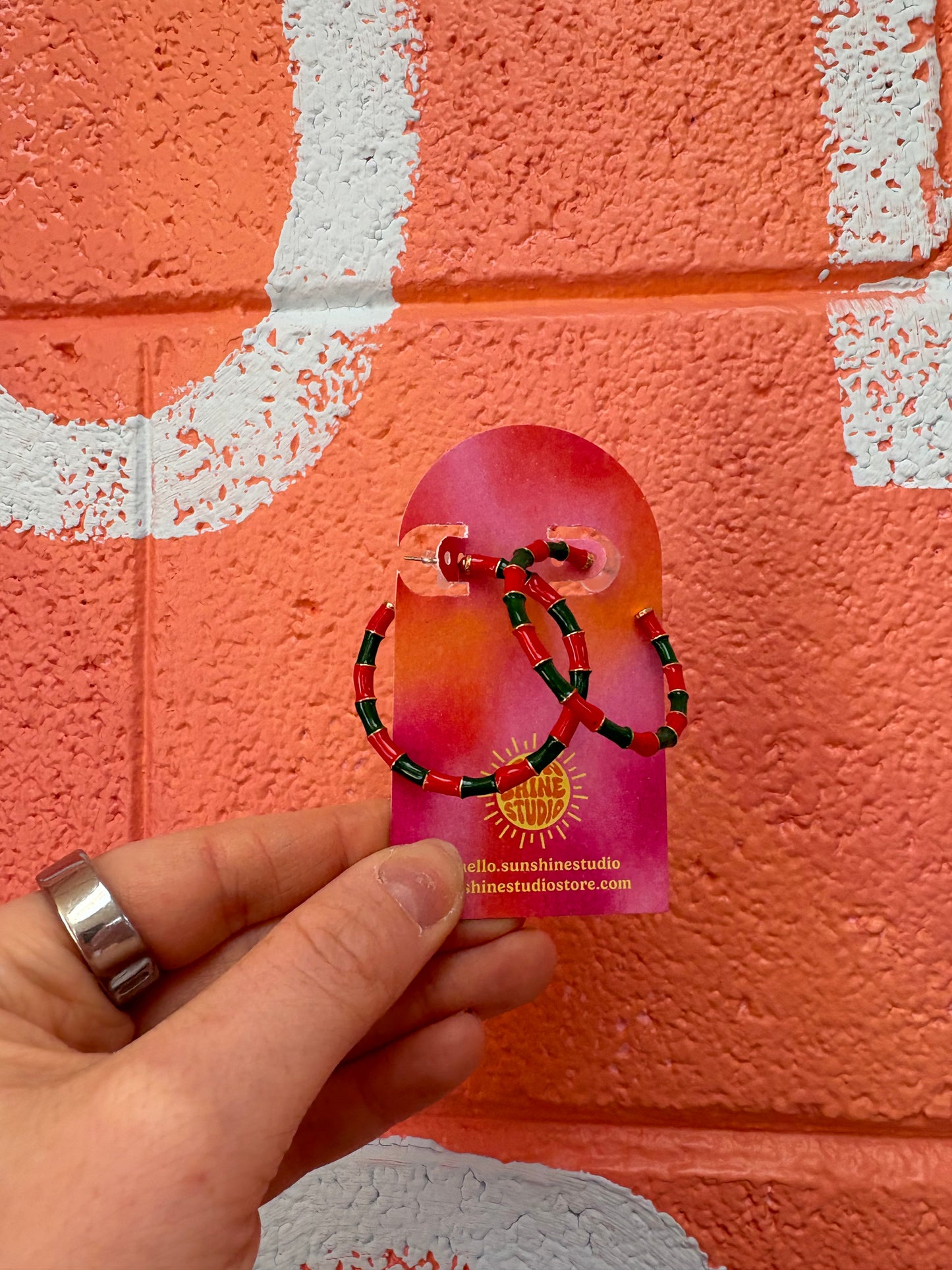 Holiday Red and Green Hoop Earrings