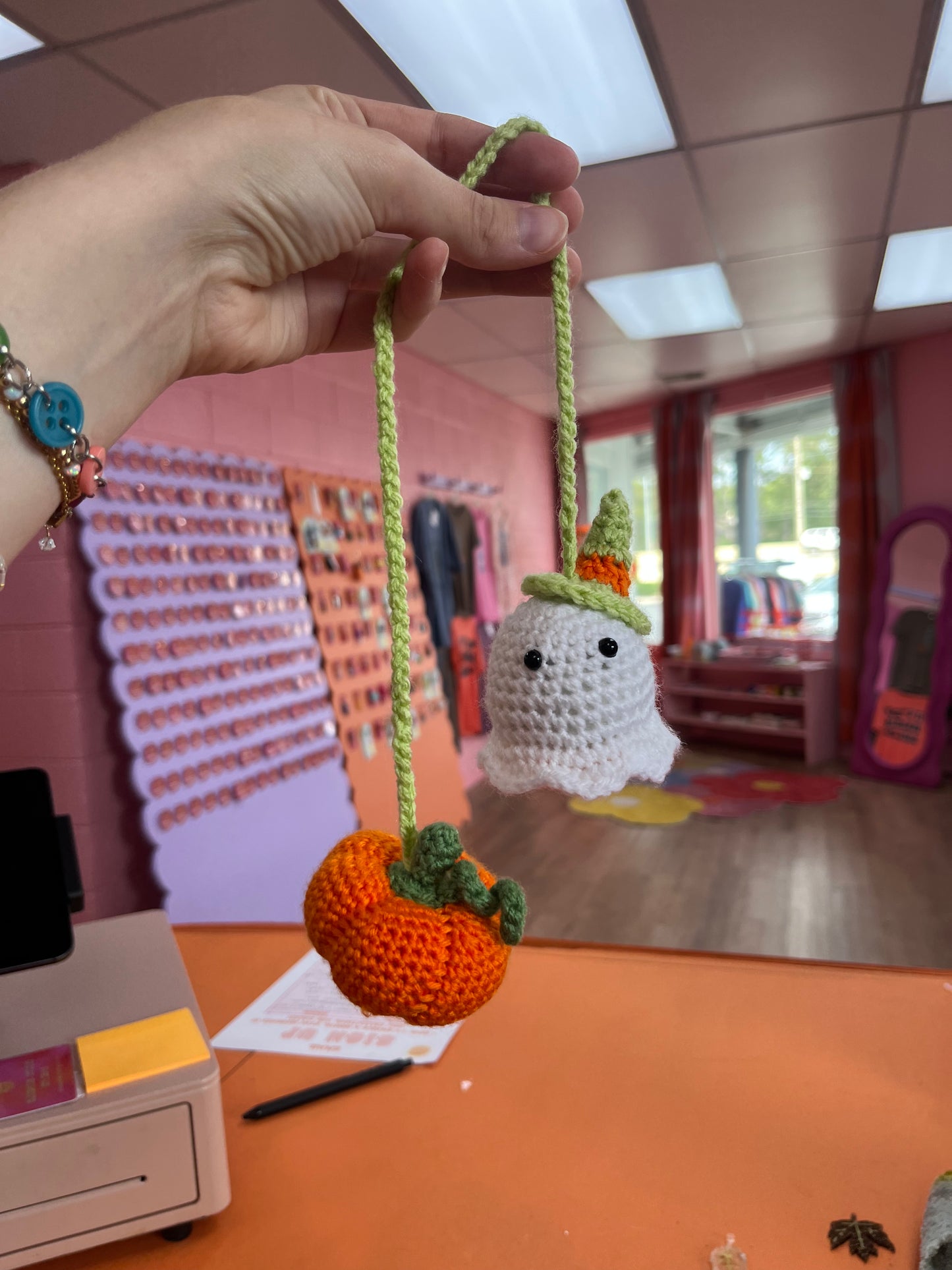Spooky Crocheted Car Mirror Accessory
