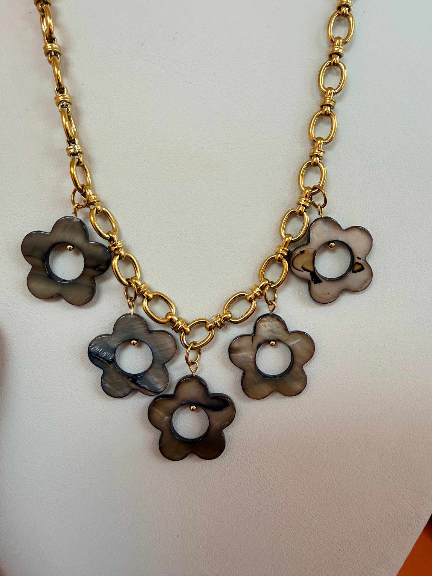Brown Flower Titanium Beaded Necklace