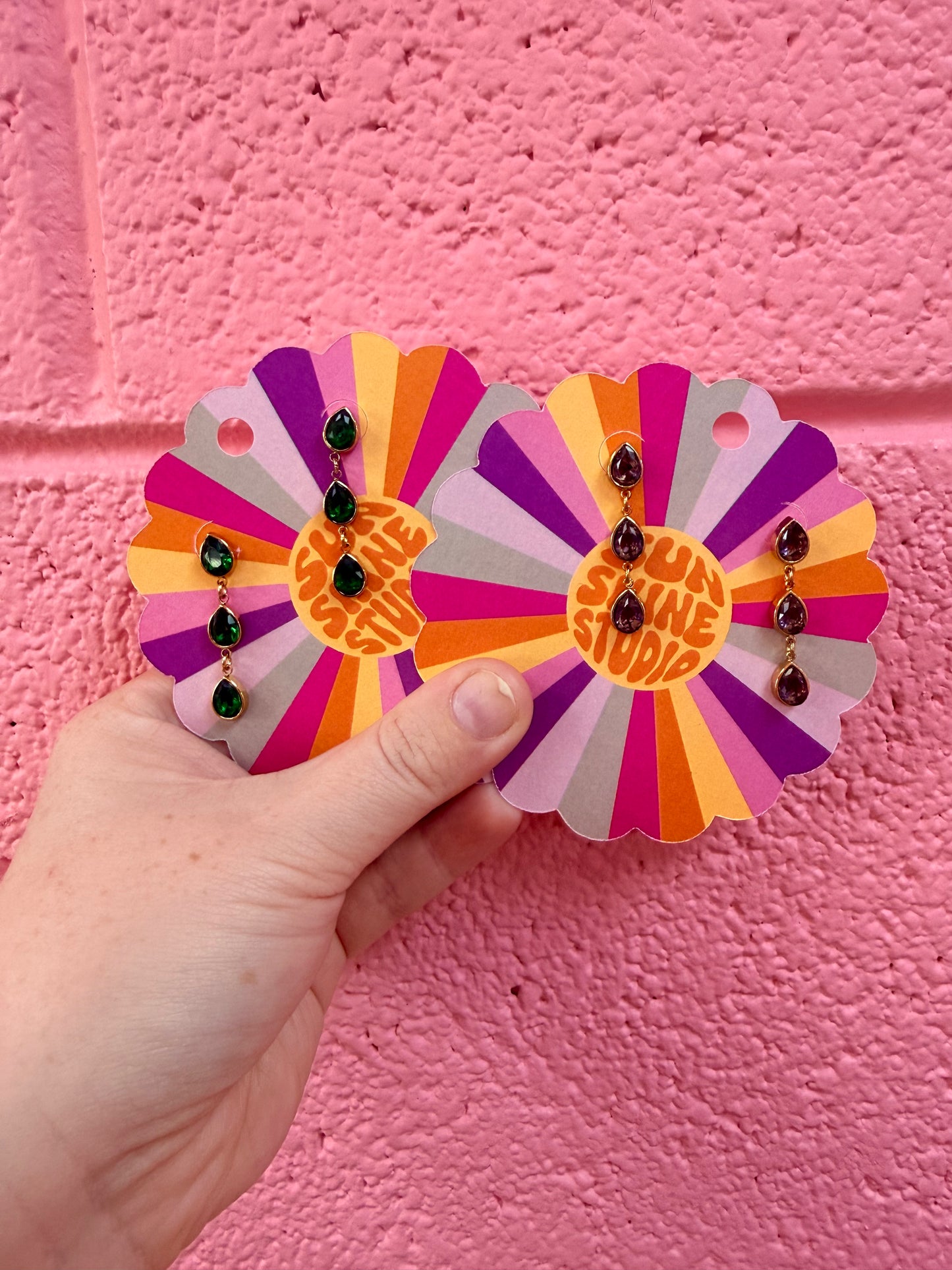 Trio Gem Titanium Dangle Earrings