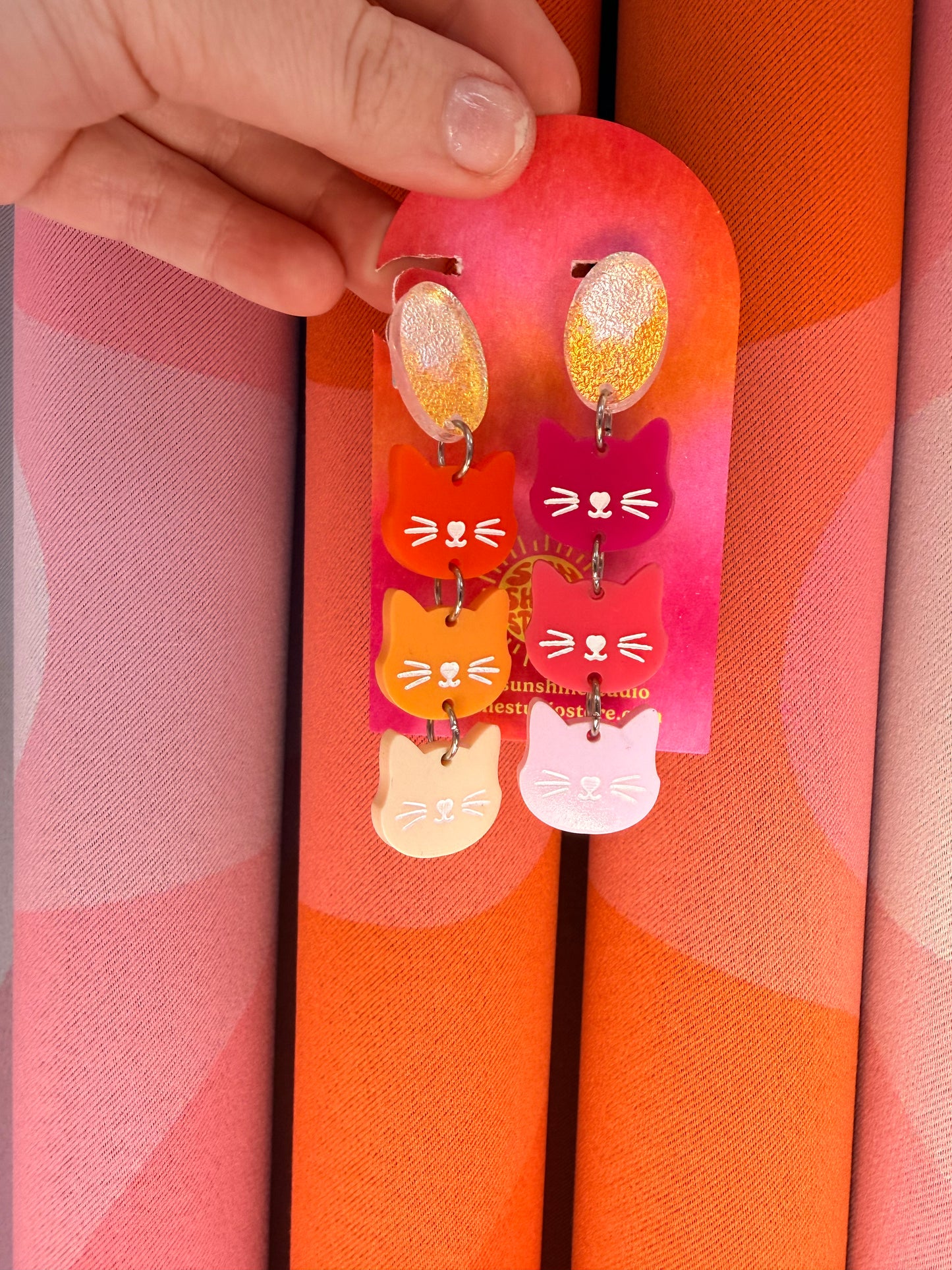 Cat Pink and Orange Sunrise Dangle Earrings