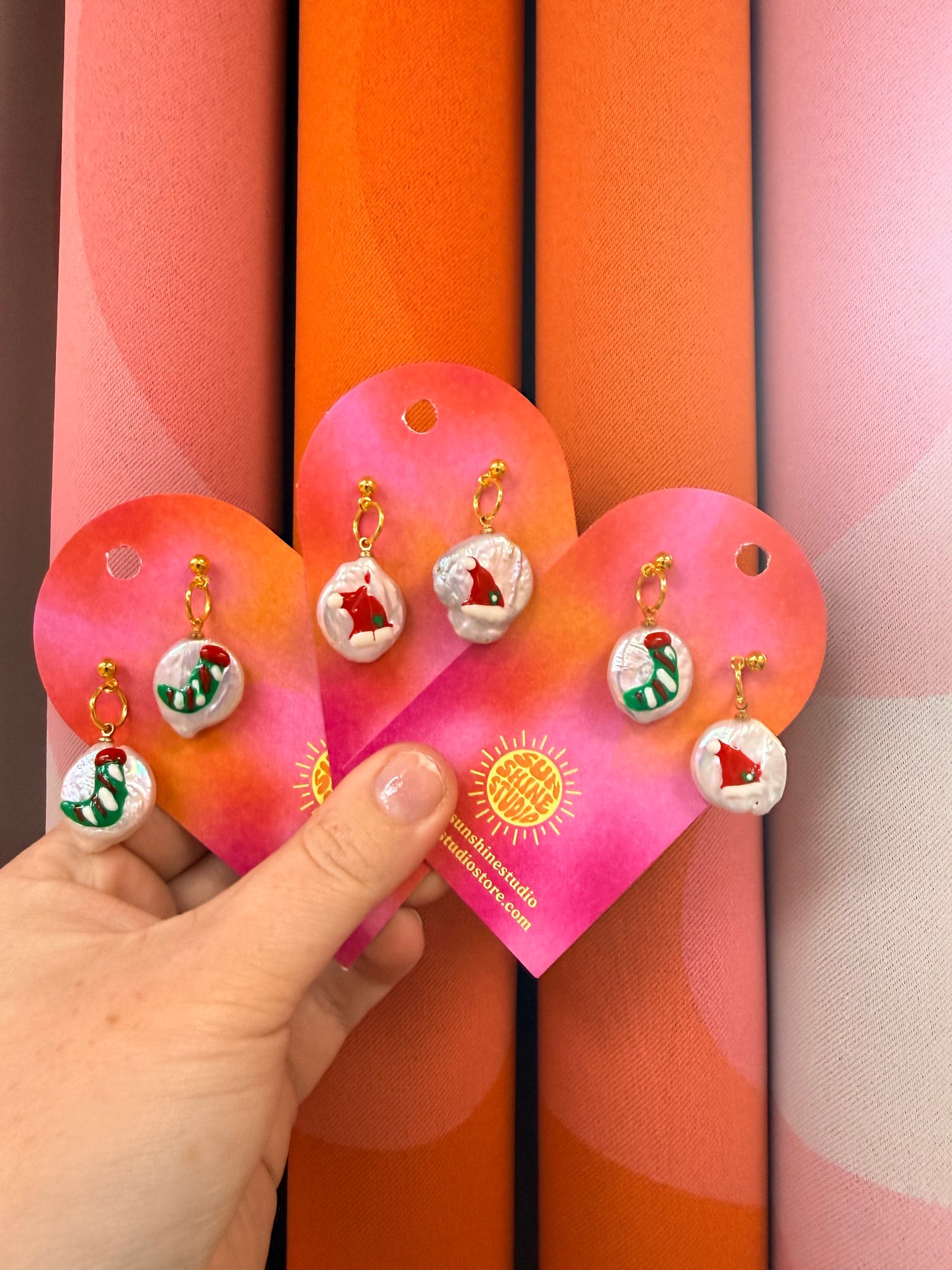 Holiday Hand-Painted Pearl Earrings