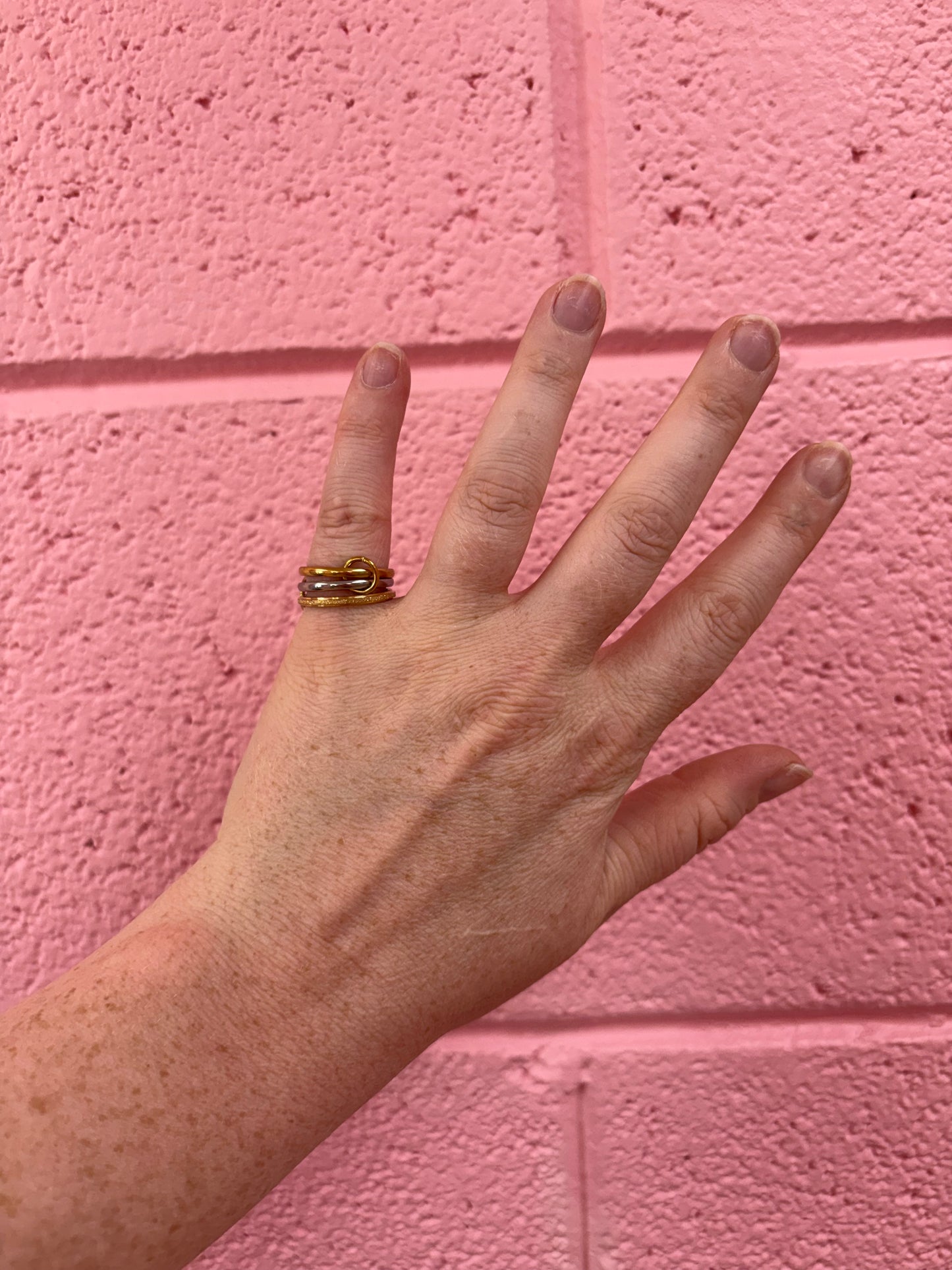 Glitter Stacked Mixed Metal Titanium Ring