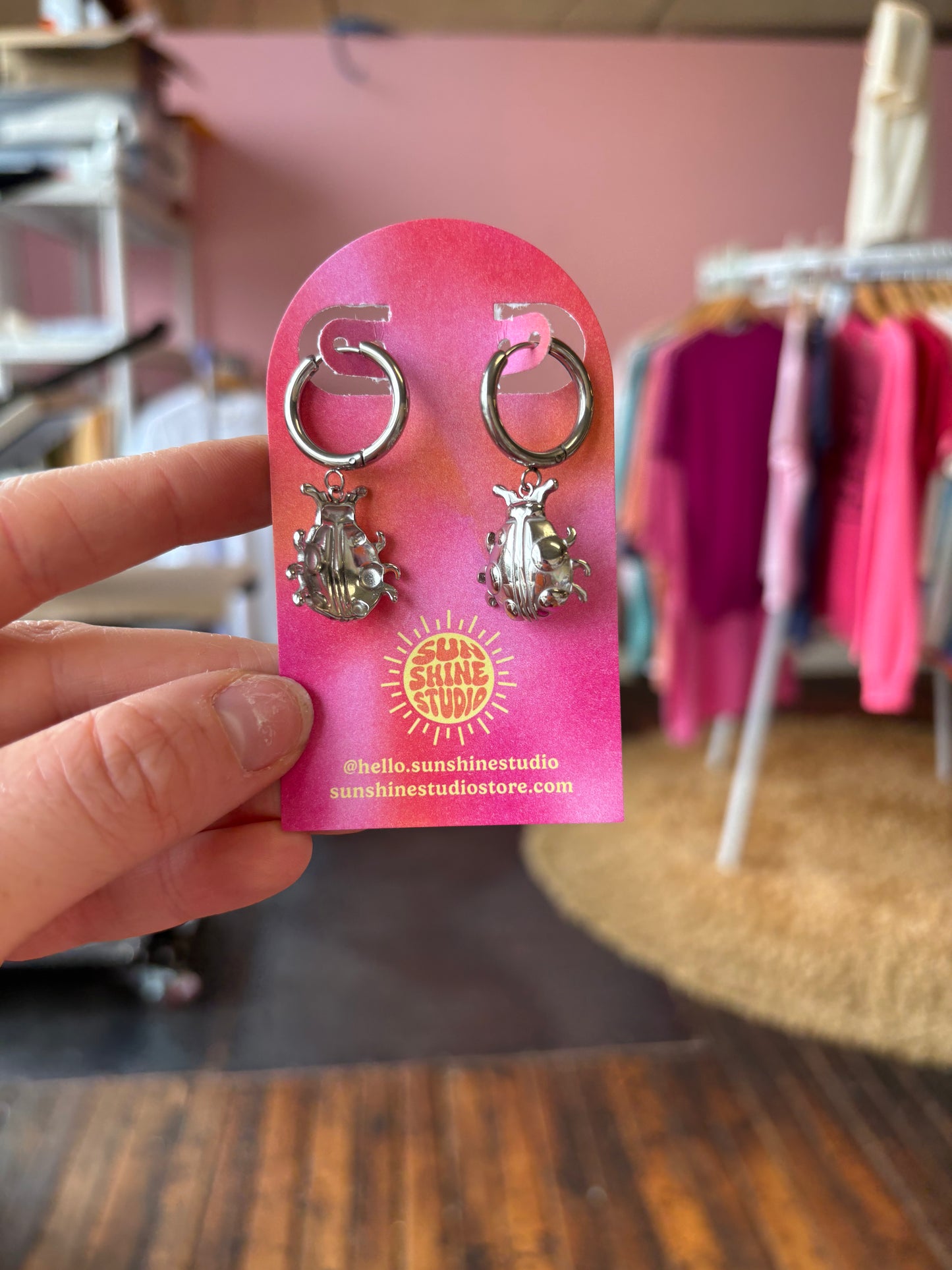 Lady Bug Titanium Charm Earrings