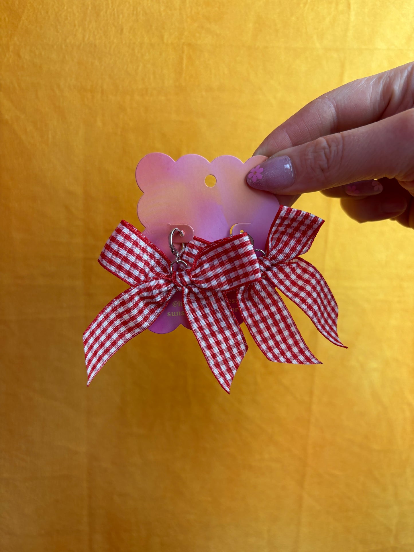 Fabric Bow Red Plaid Earrings
