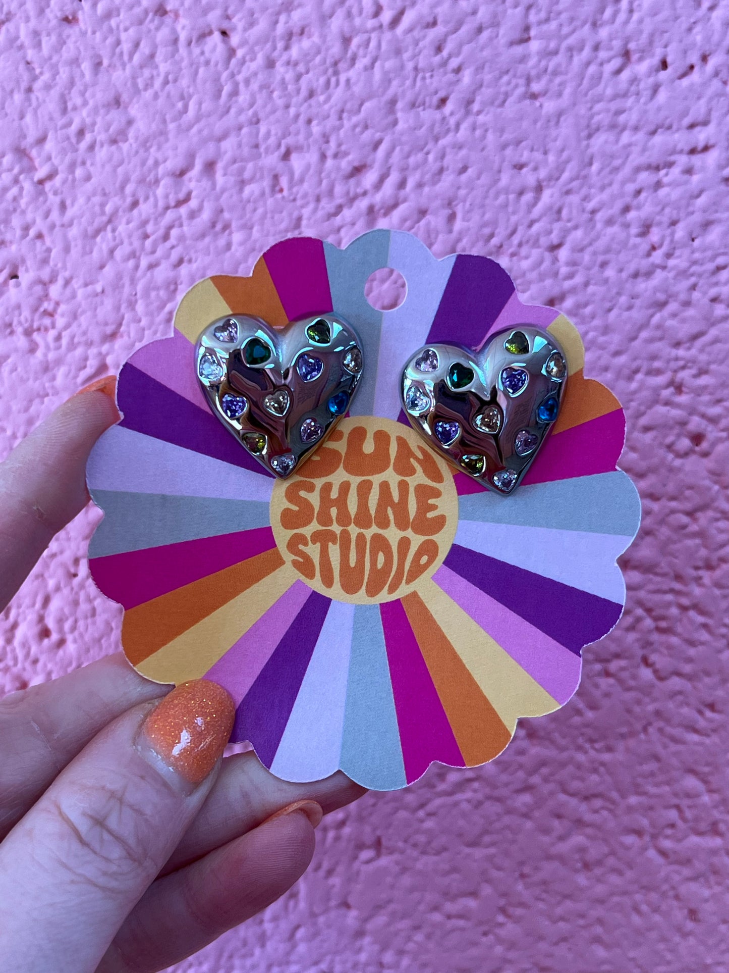 Hearts on hearts titanium chunky earrings