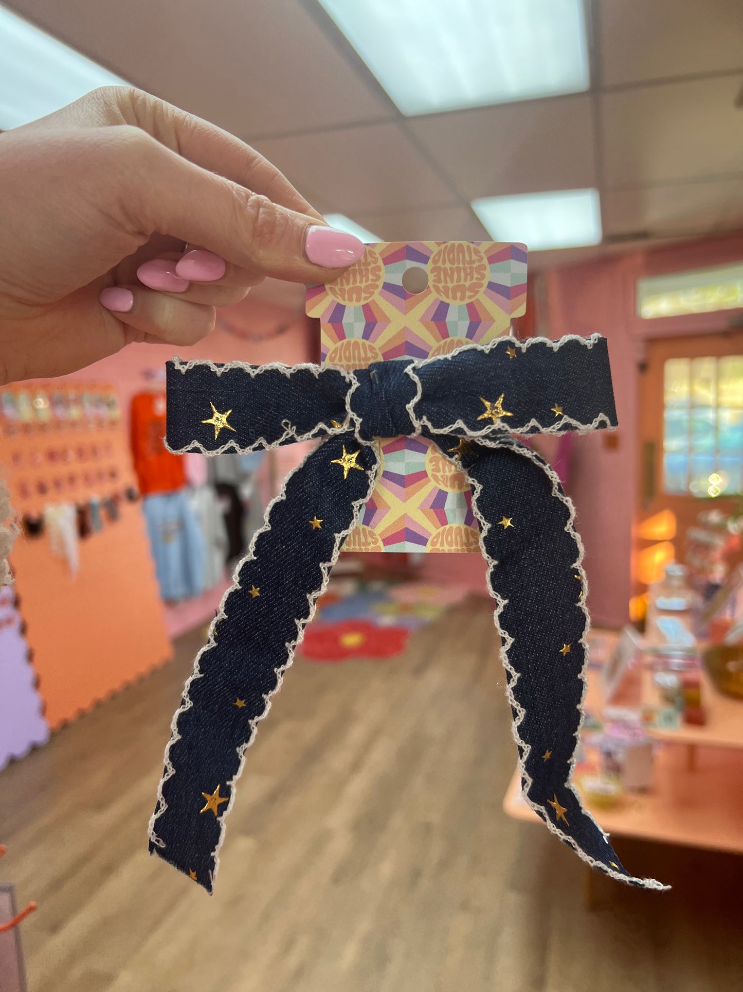 Denim Star Hair Bow