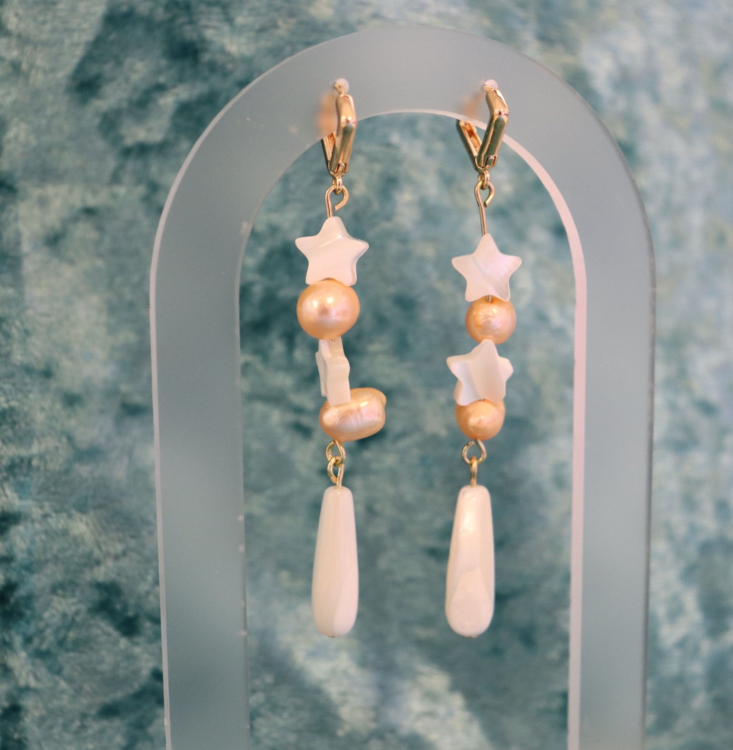 Star Pearl Charm Earrings