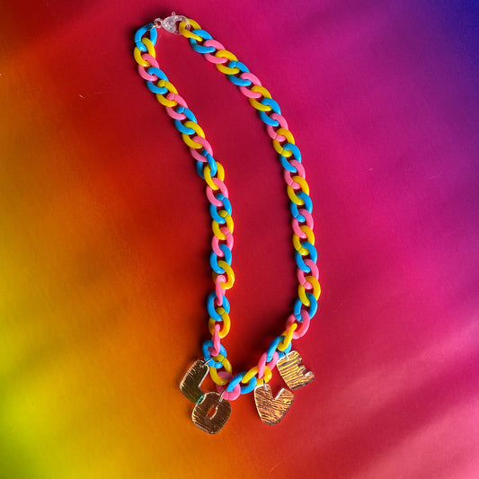 Pink Yellow Blue "LOVE" Pride Necklace