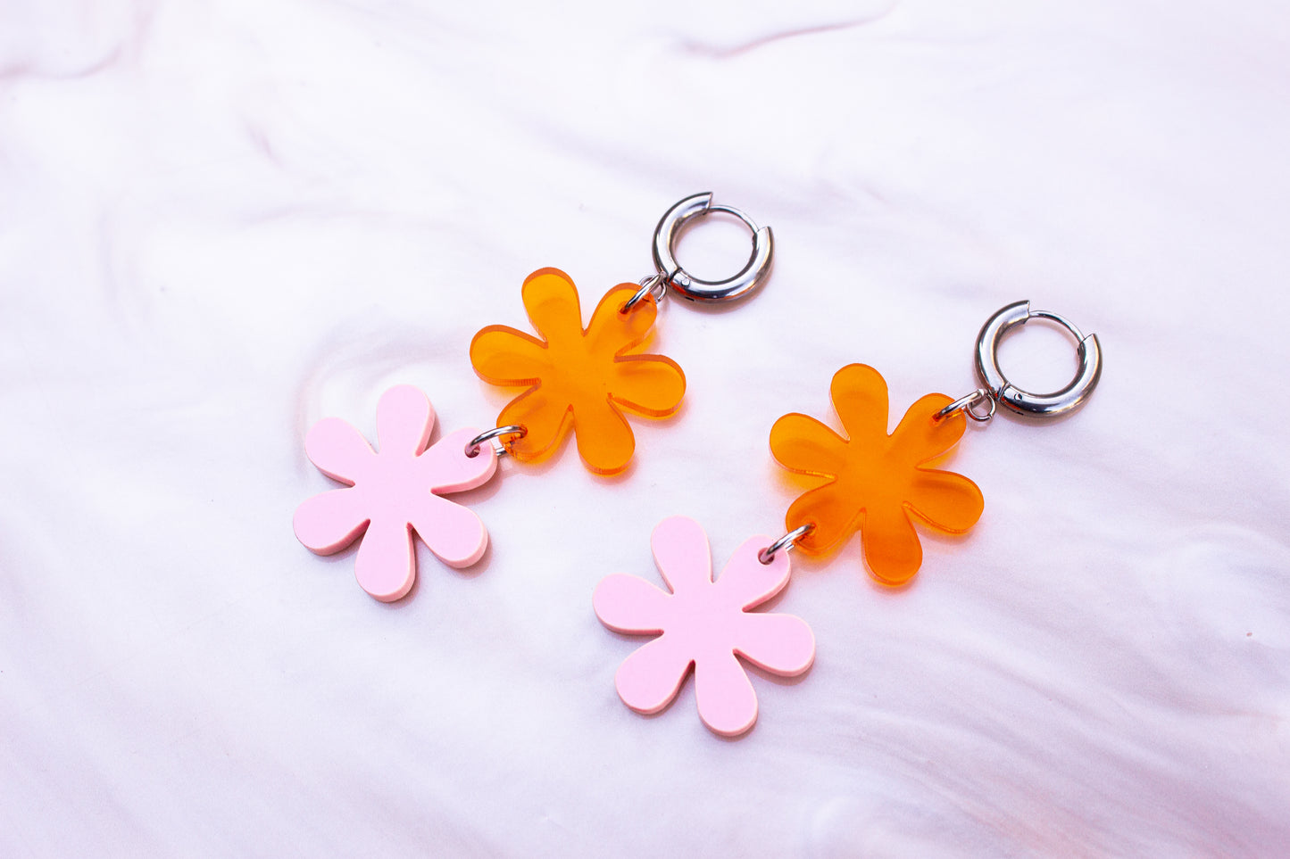 Pink/Orange Retro Flower Earrings