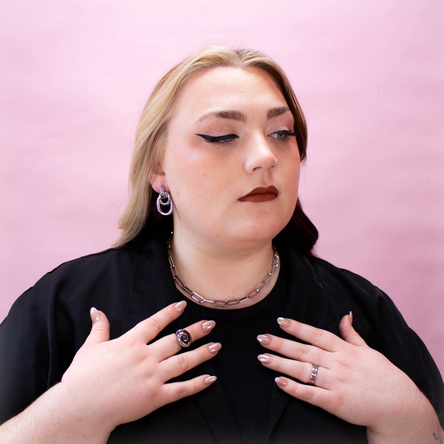 Titanium Layered Ring Statement Earrings