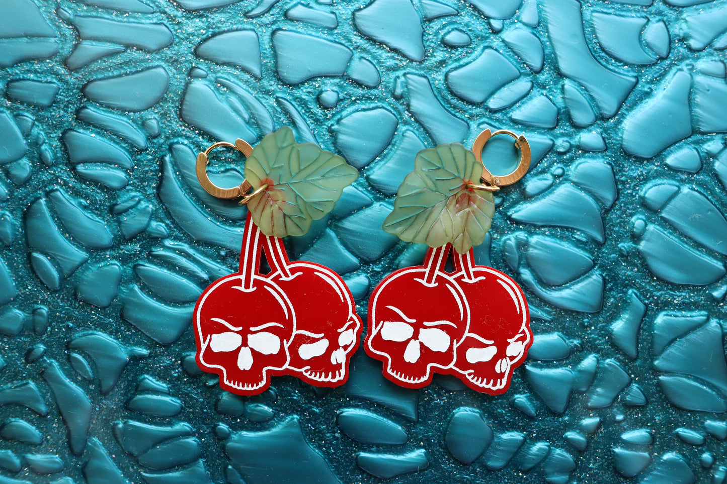 "Dying to Have Fun" Cherry Skeleton Earrings