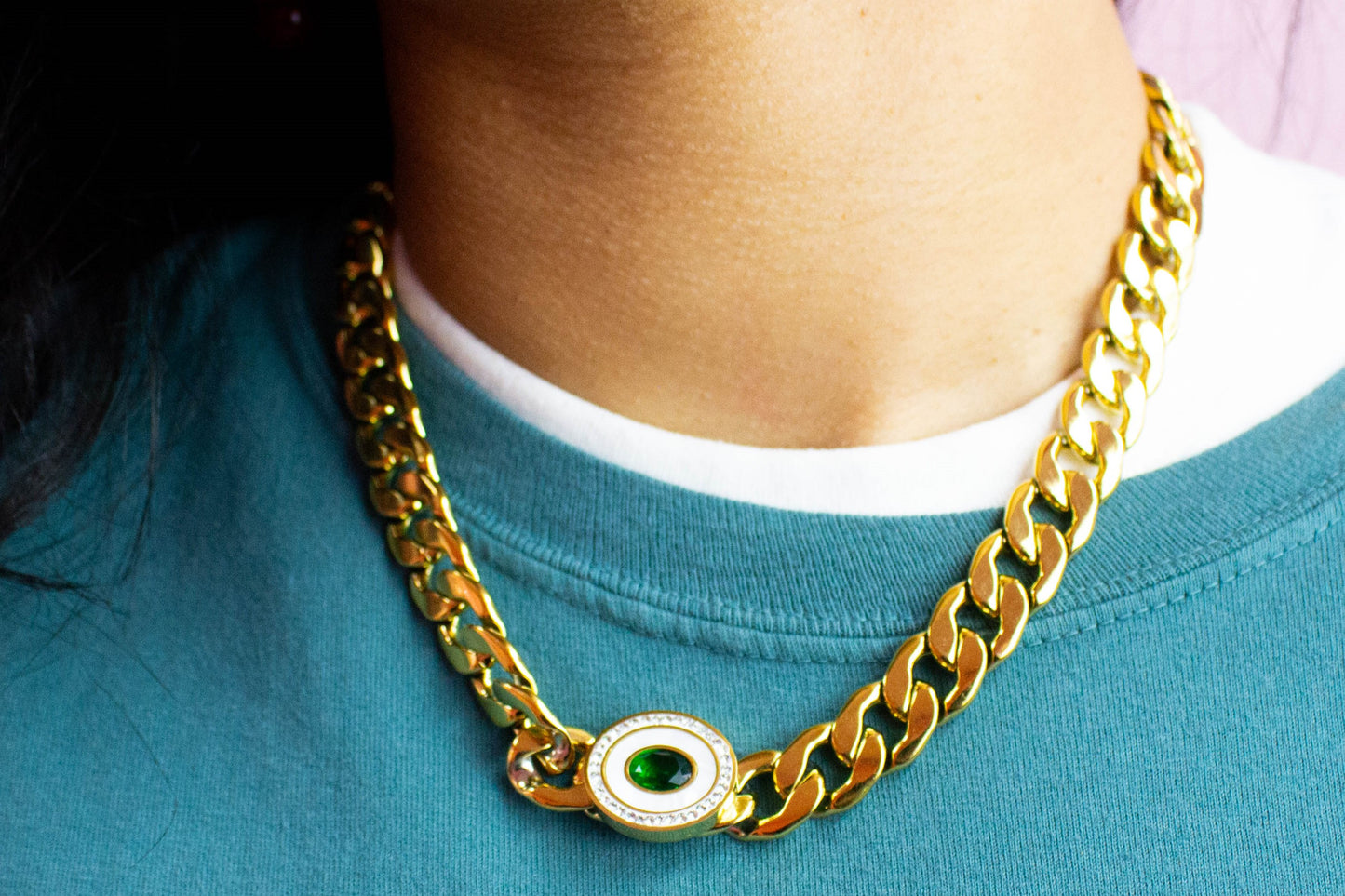 Super Chunky Green Eyed Titanium Necklace