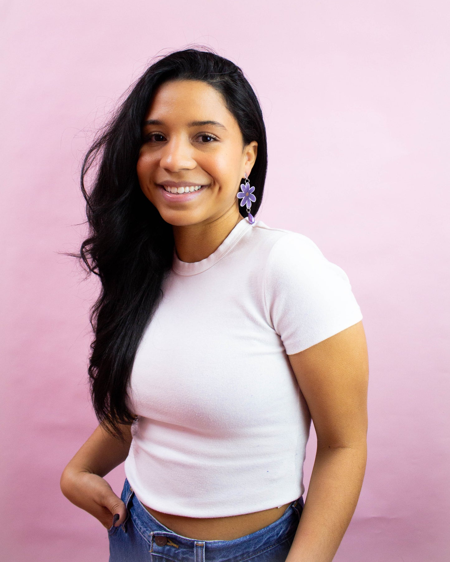 Purple Daisy Drop Earrings