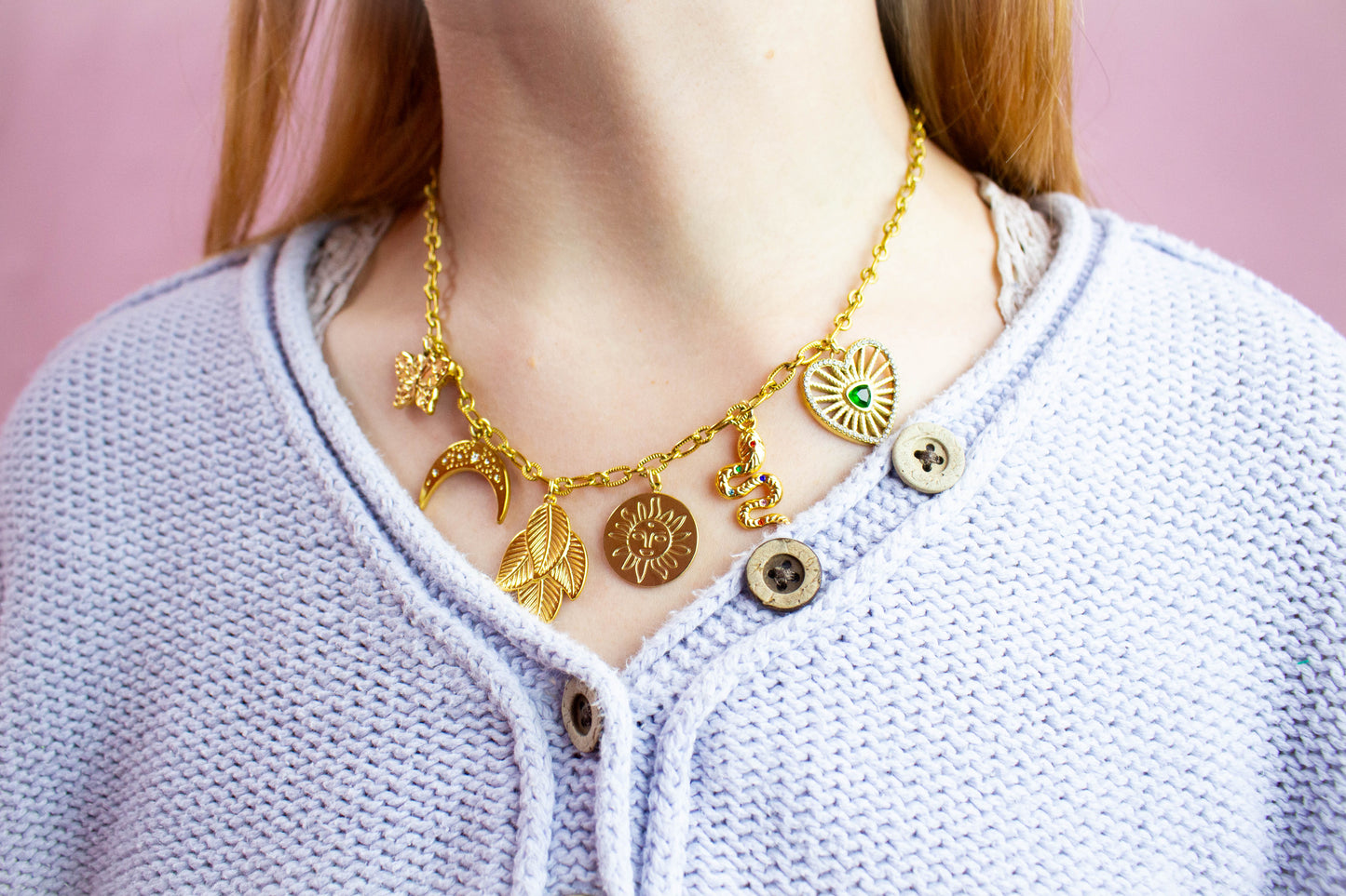 Jungle Moon Titanium Charm Necklace
