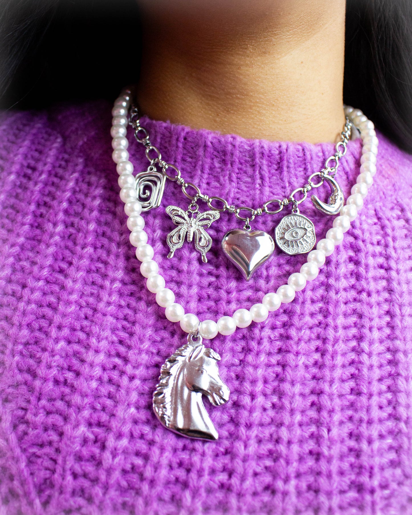 Pearly Horse Charm Necklace