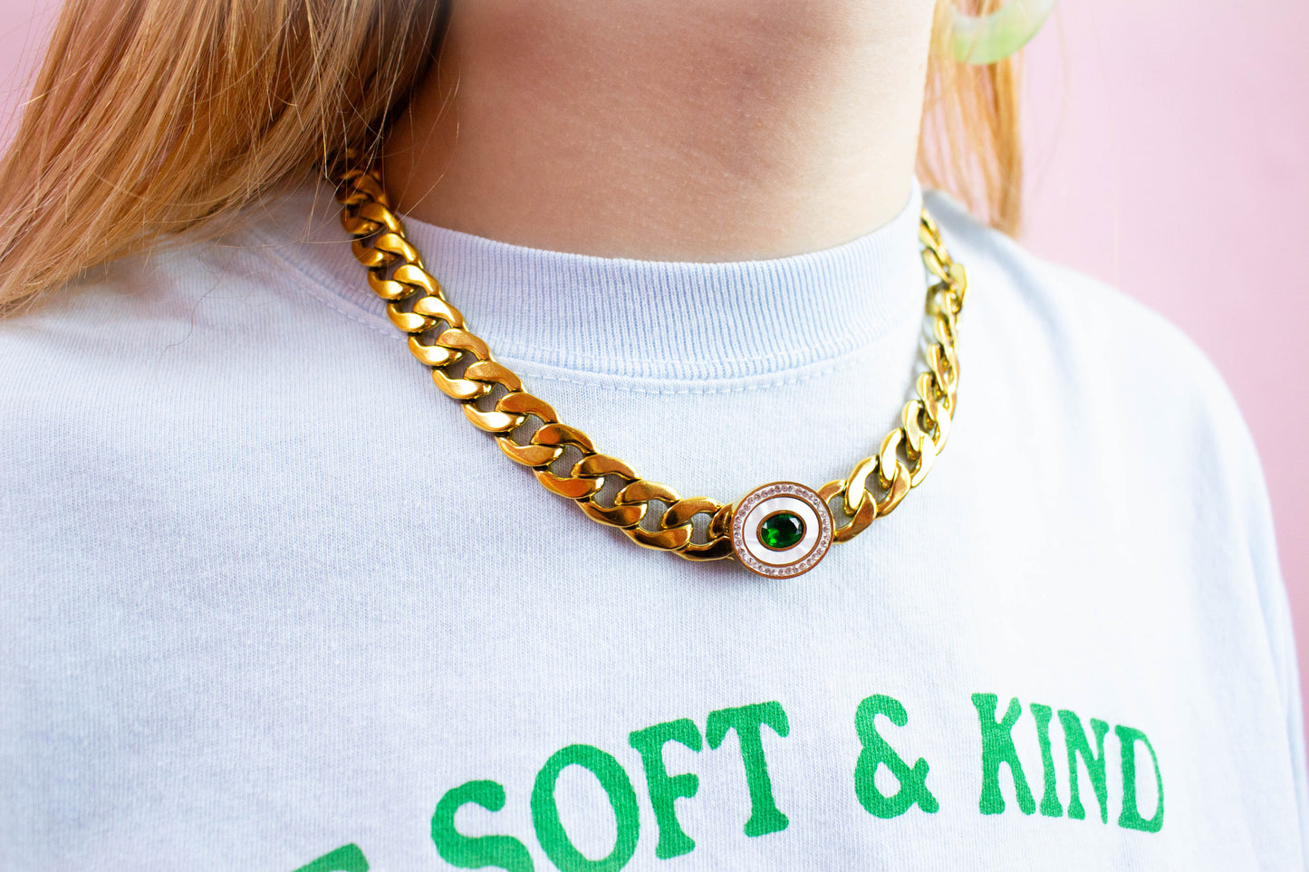 Super Chunky Green Eyed Titanium Necklace