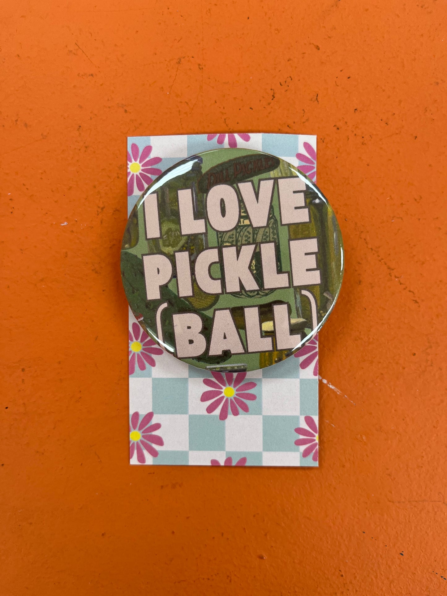I Love Pickleball pin-back button