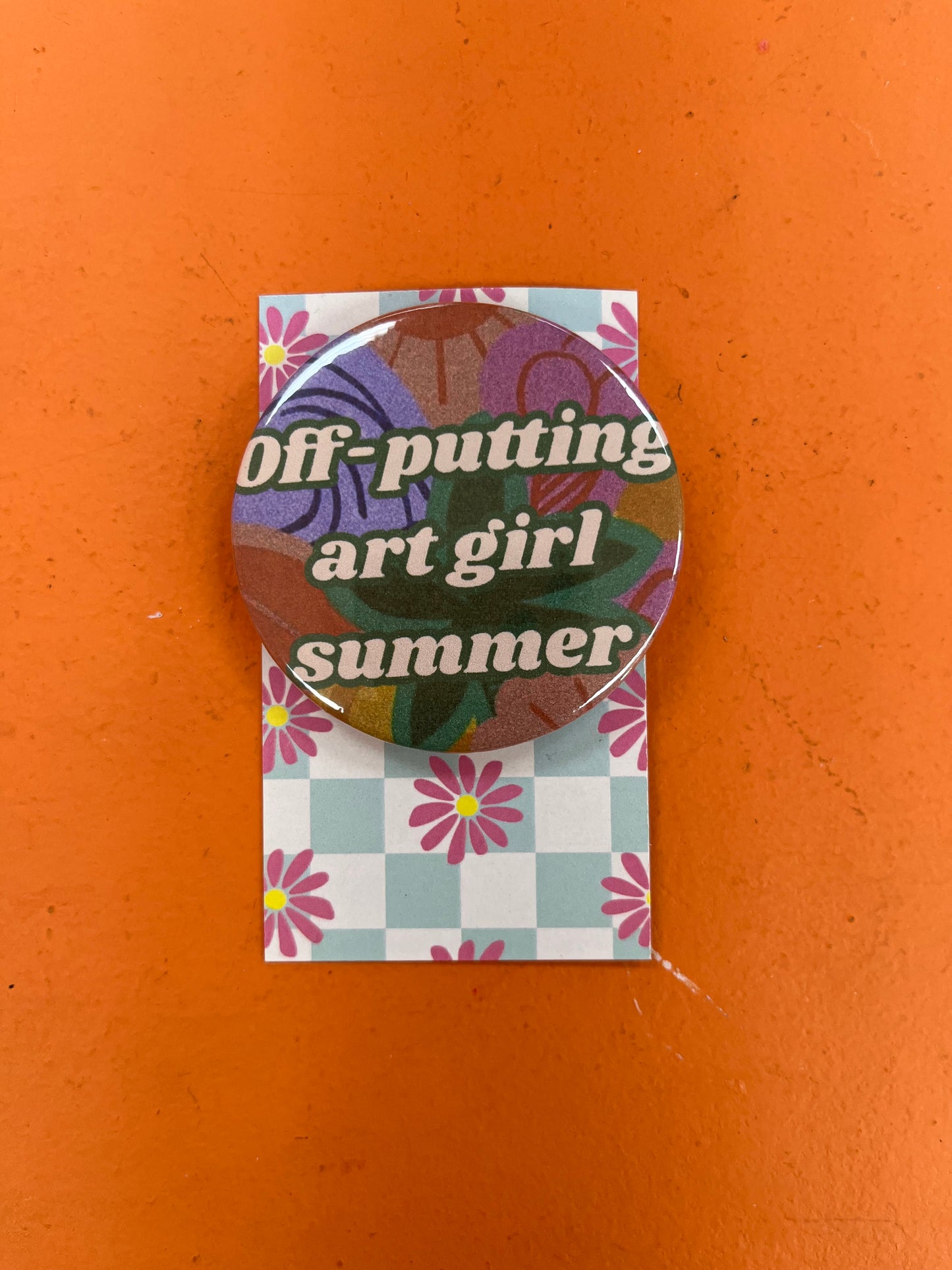 Off-Putting Art Girl Summer pin-back button