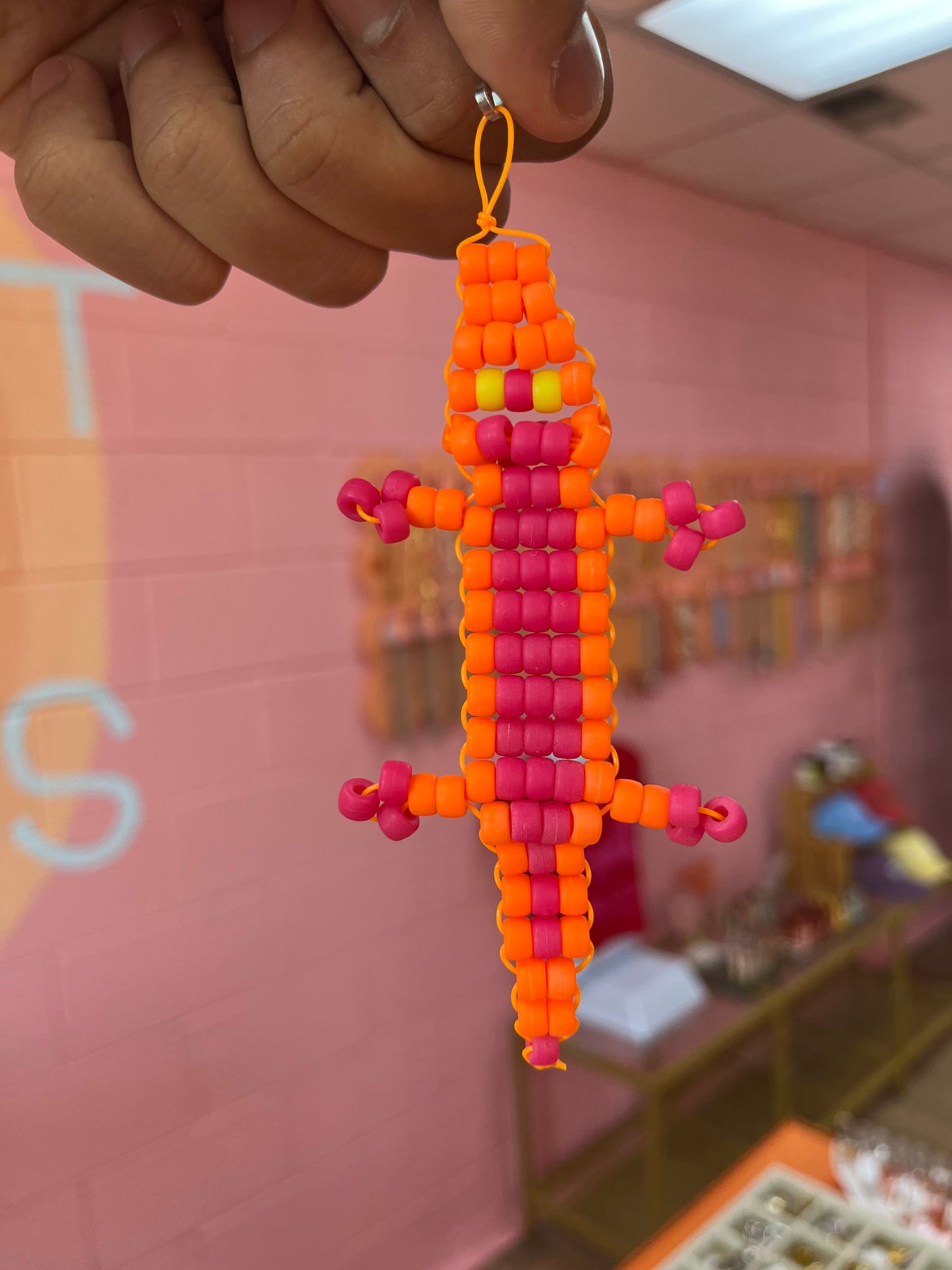 Neon Gecko Beaded Keychain
